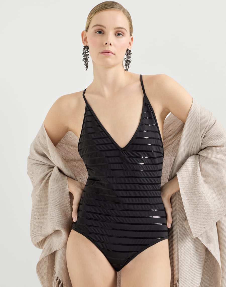 Dazzling stripes bathing suit Lignite Grey Woman - Brunello Cucinelli