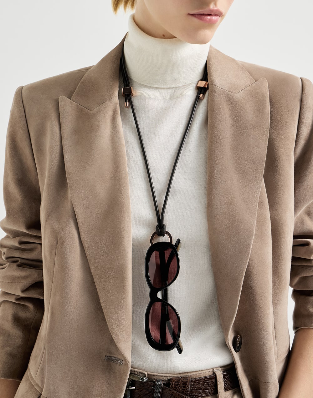 Brunello Cucinelli Leather glasses cord with monili