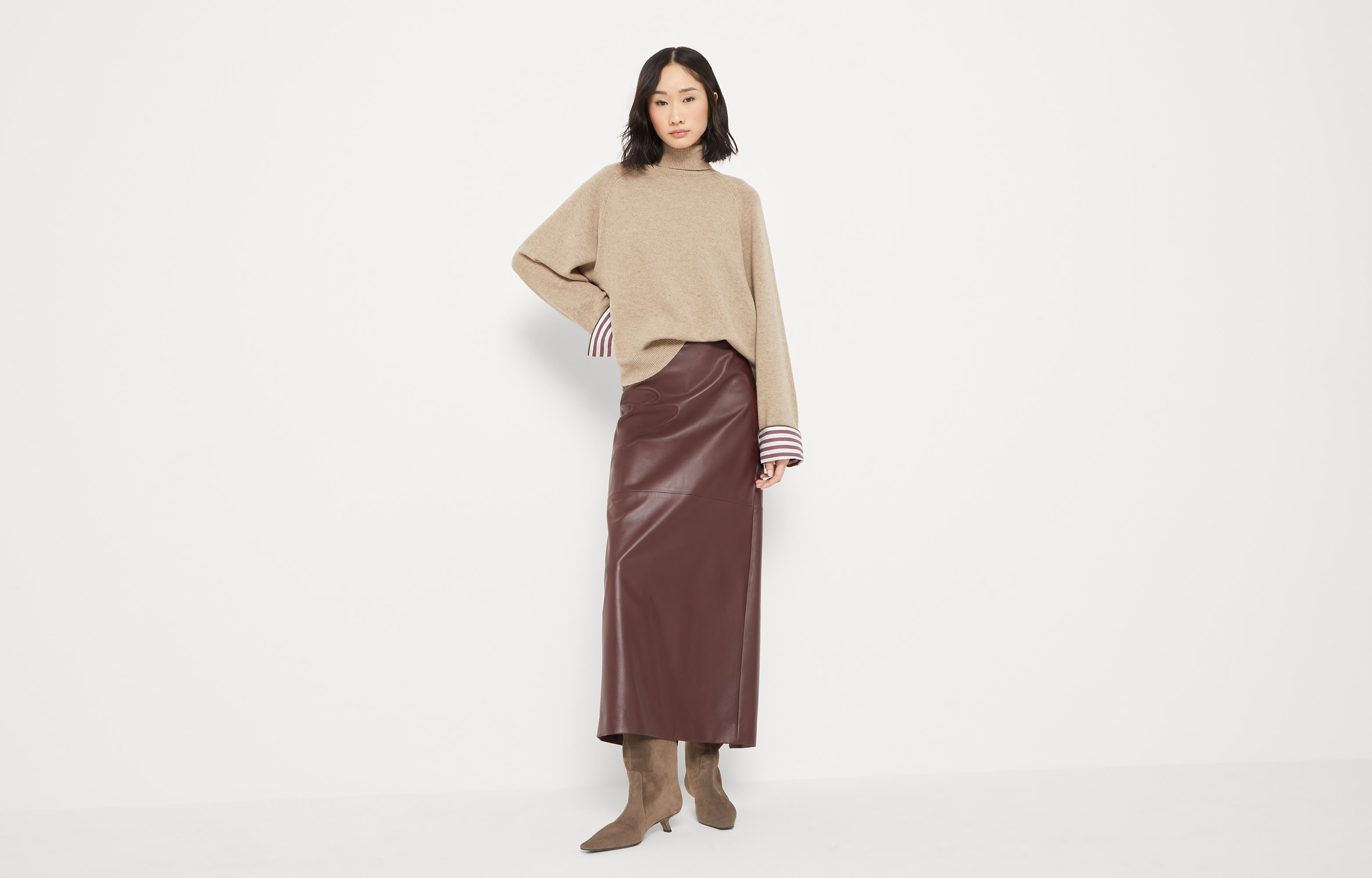 レディース 向け バーガンディー コラム ロングスカート | Brunello