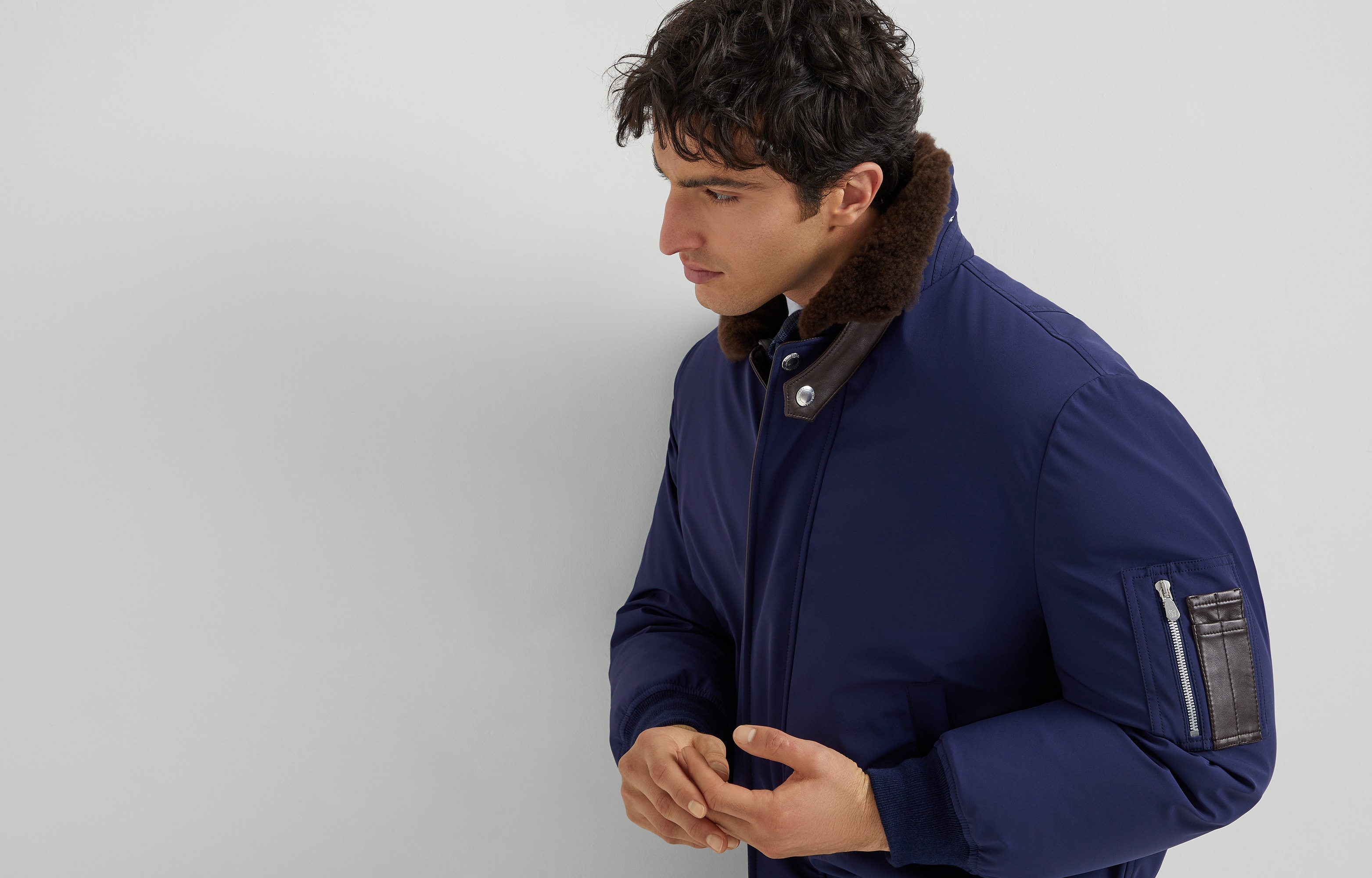 Nylon down jacket for Man in Indigo | Brunello Cucinelli