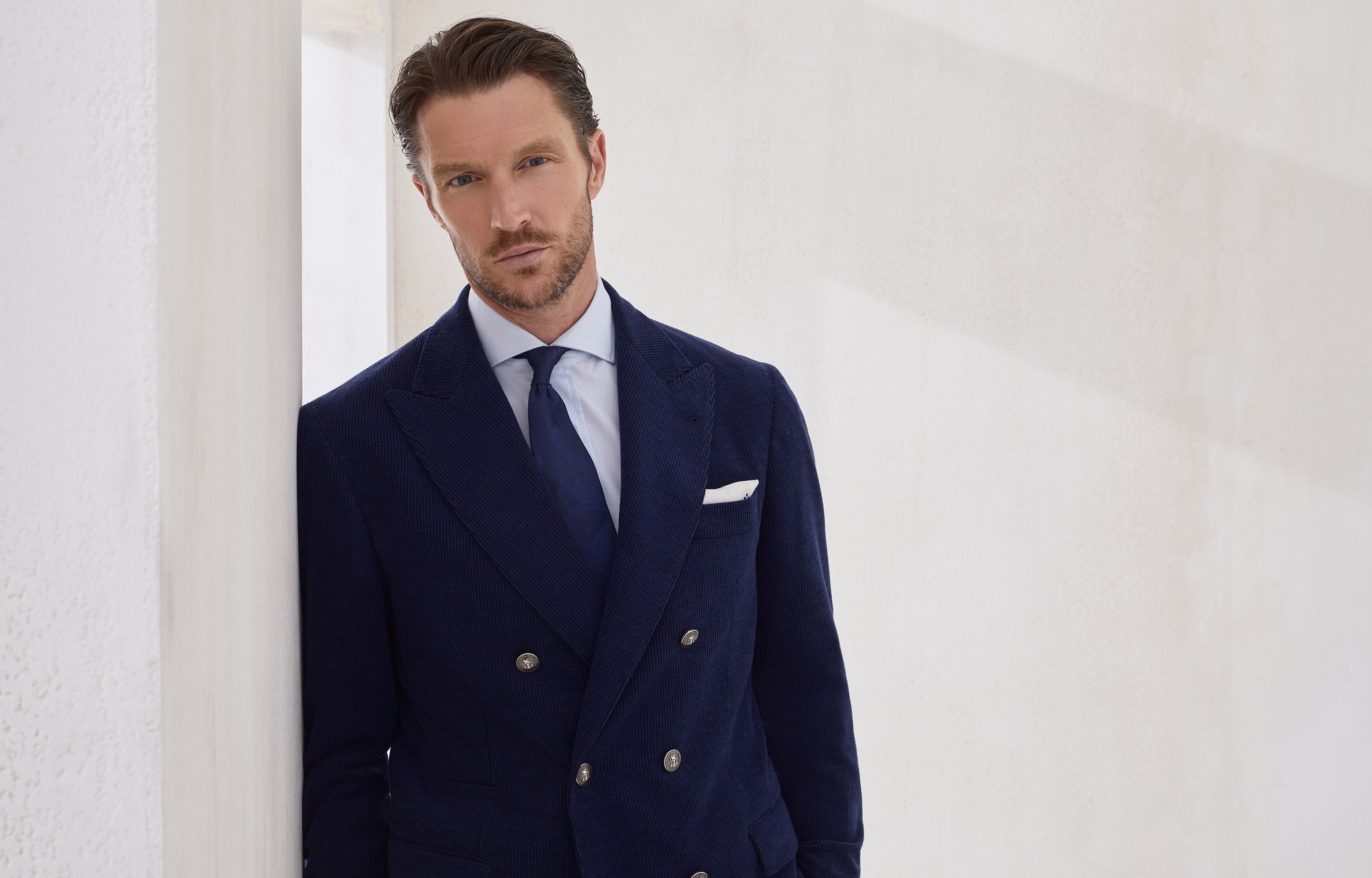 Corduroy blazer for Man in Sapphire | Brunello Cucinelli