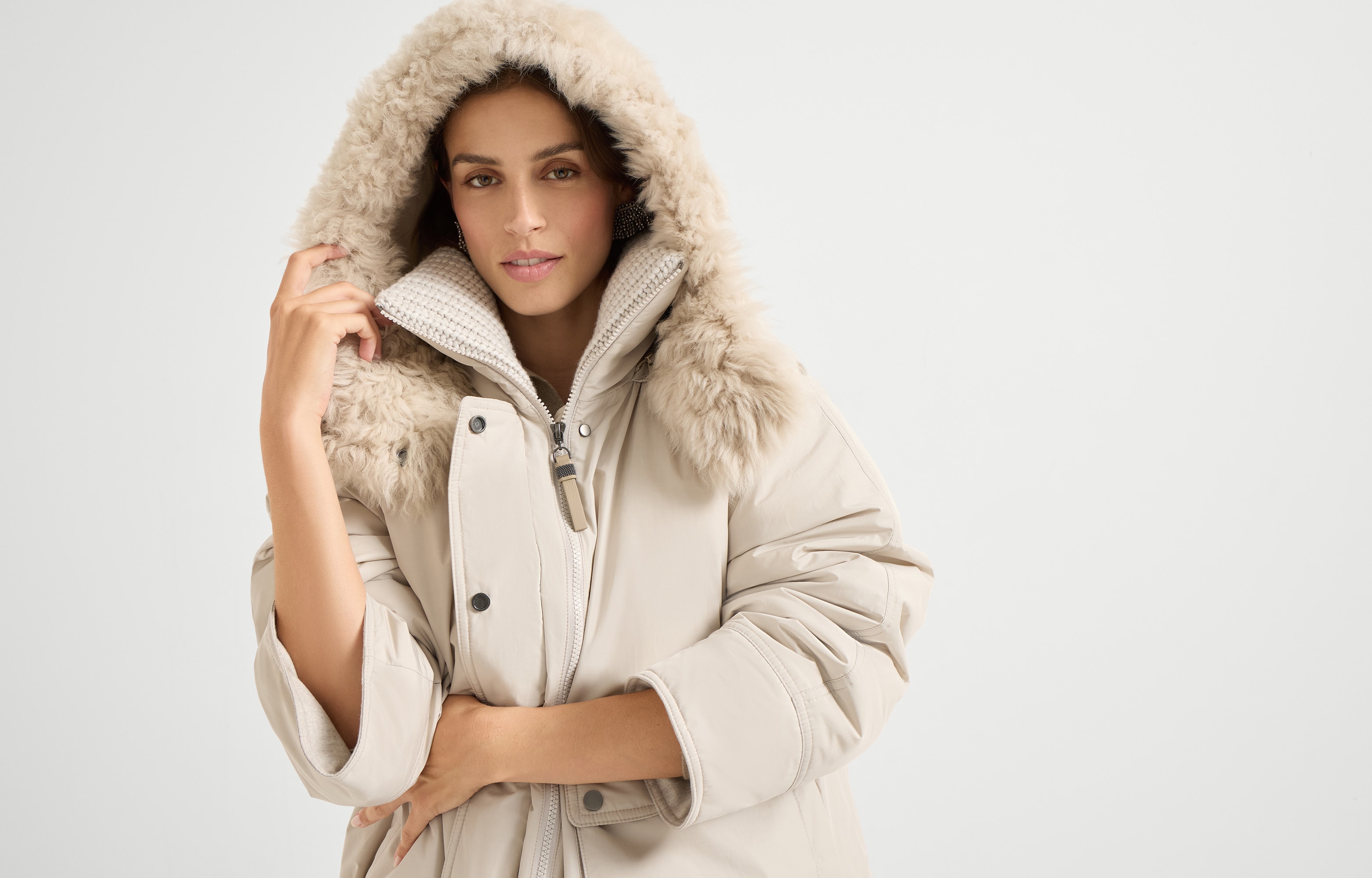 Water-resistant down parka for Woman in Light Grey | Brunello