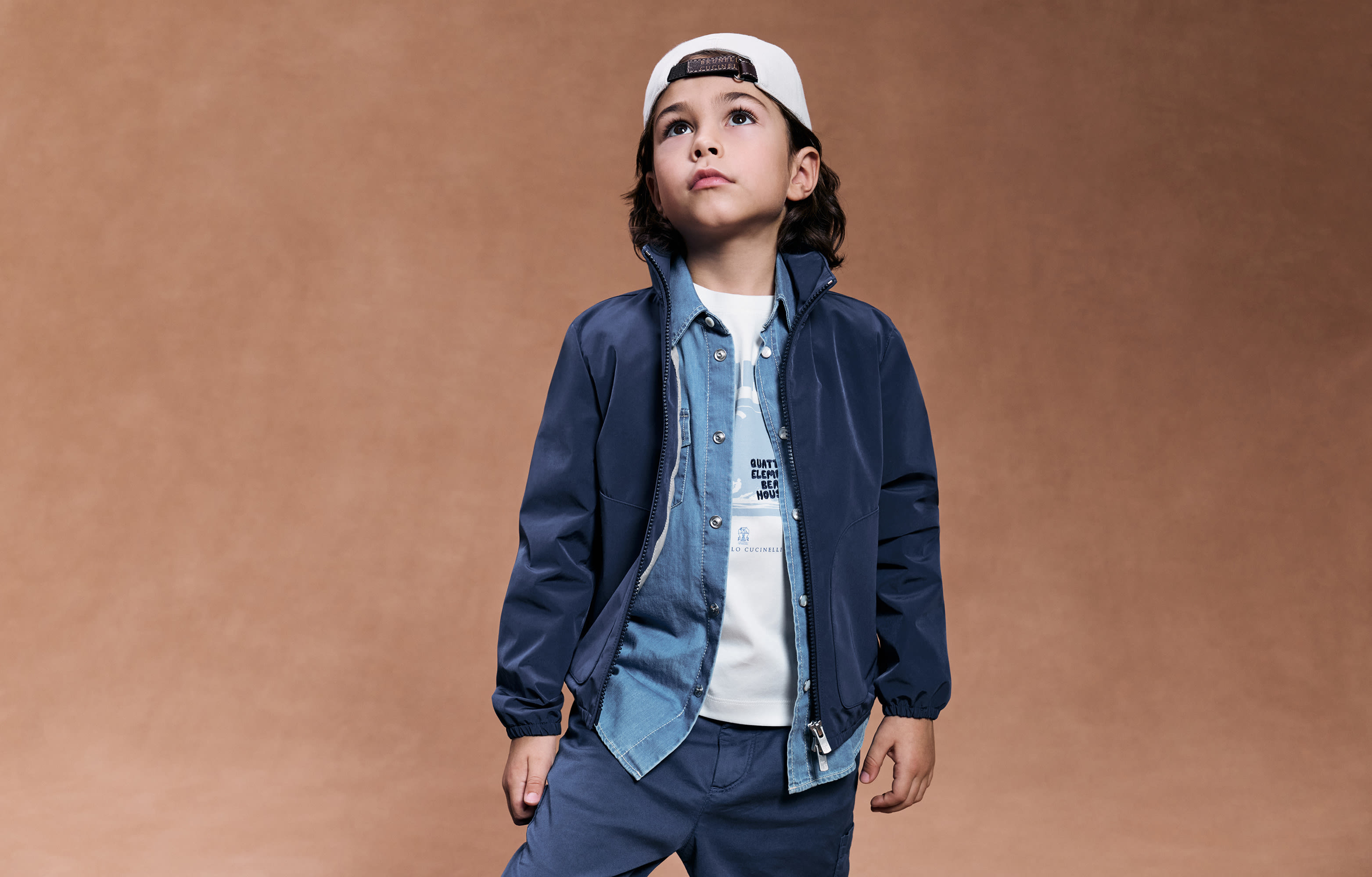 ボーイズ 向け ブルー ナイロンブルゾン | Brunello Cucinelli