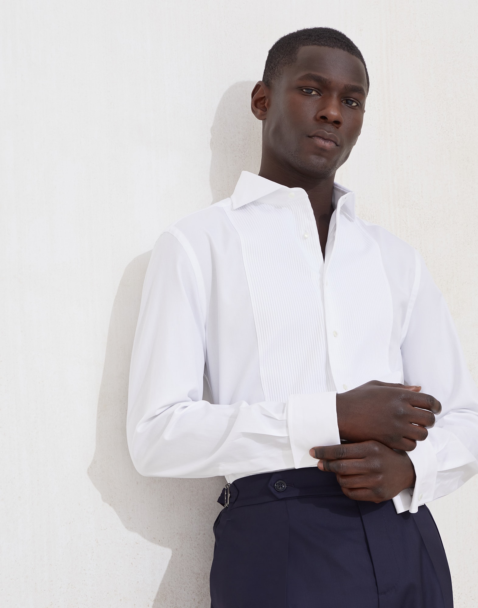 Tuxedo shirt with pleating White Man - Brunello Cucinelli