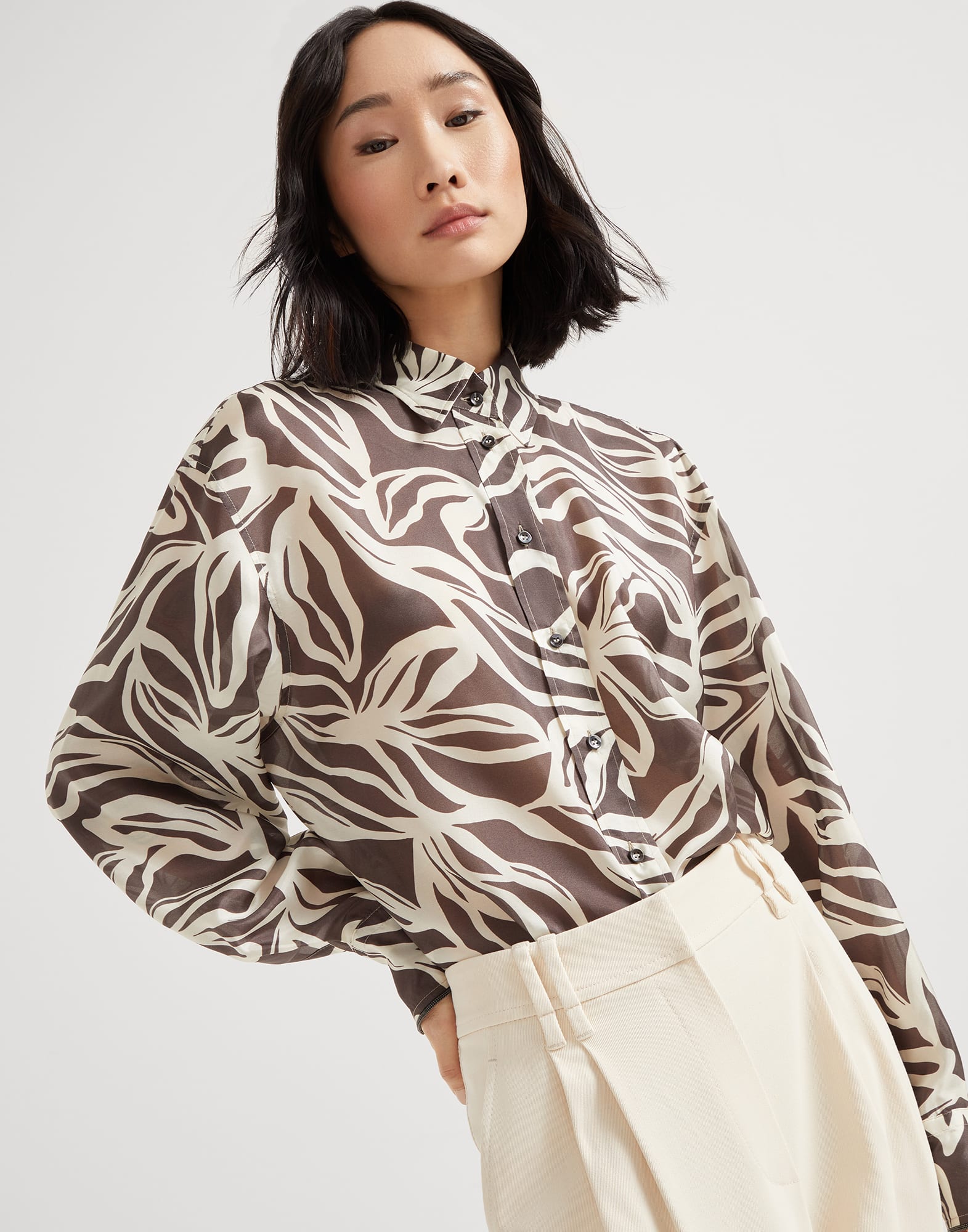 Pongee Flower Print shirt Multicoloured Woman - Brunello Cucinelli