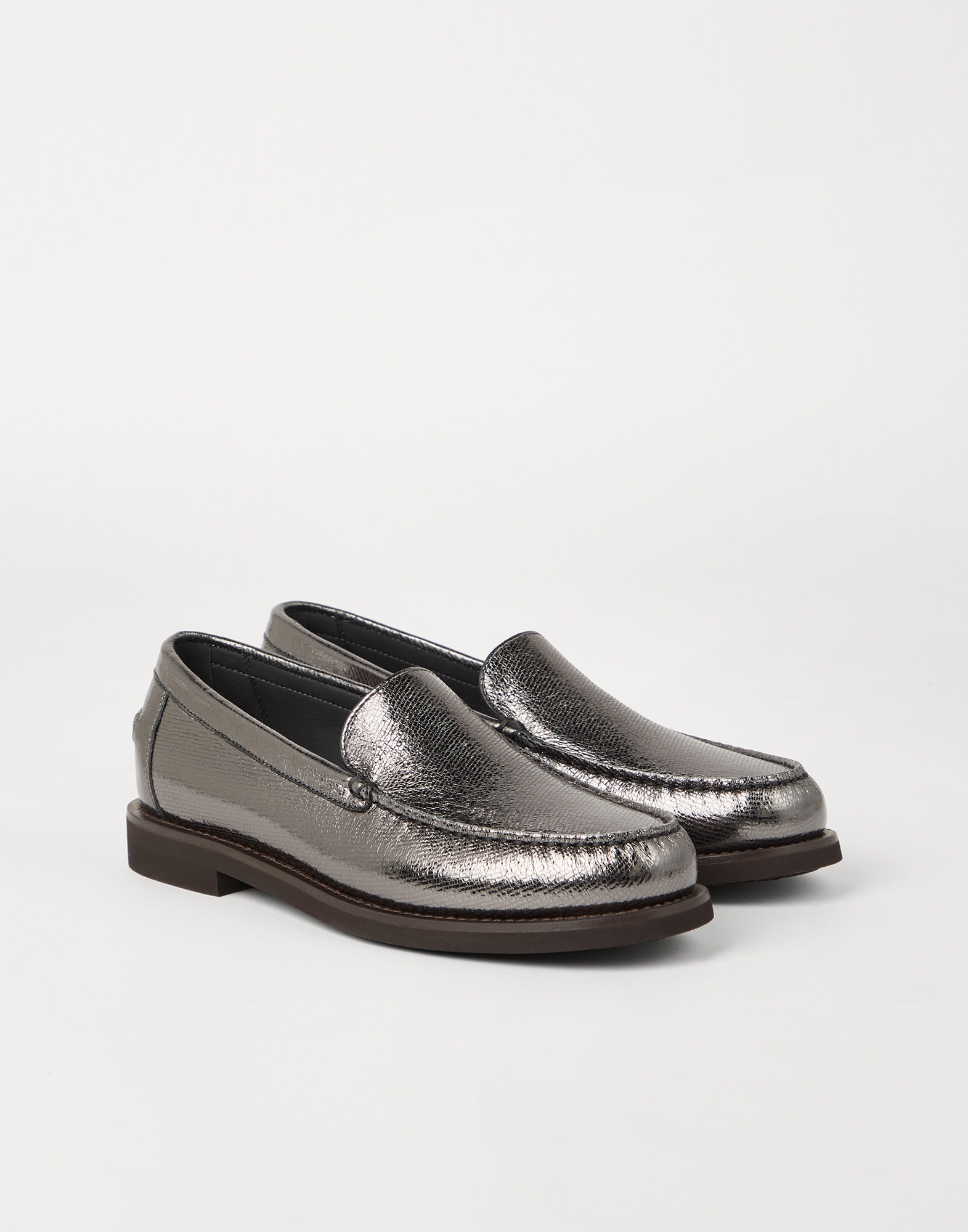 Lamé calfskin Penny Loafer Silver Woman - Brunello Cucinelli