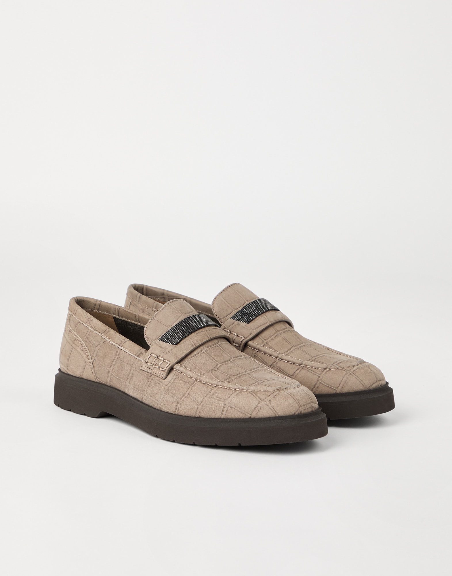 Zapatos tipo mocasines Croc Print Marrón Claro Mujer - Brunello Cucinelli