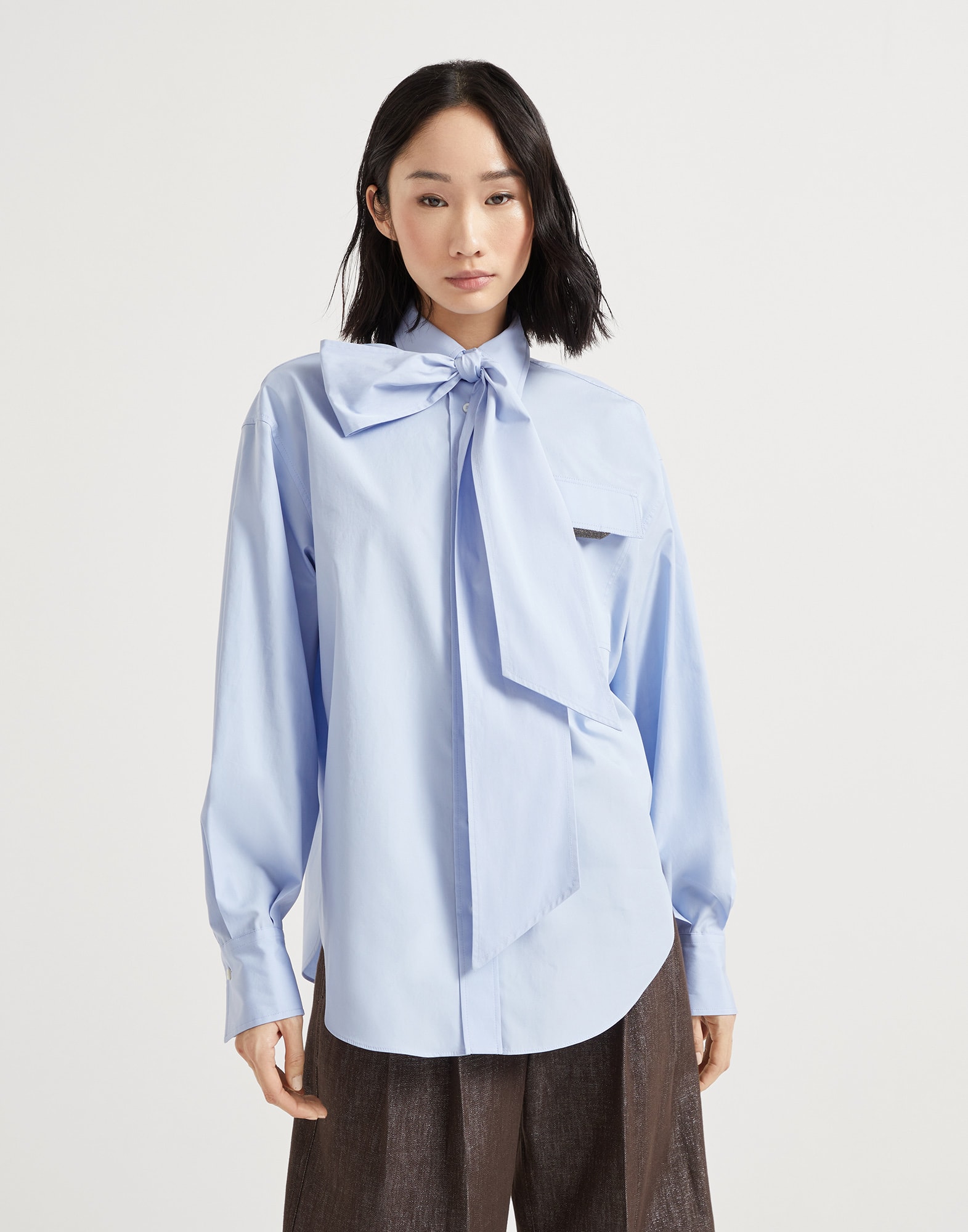 Poplin shirt with lavallière