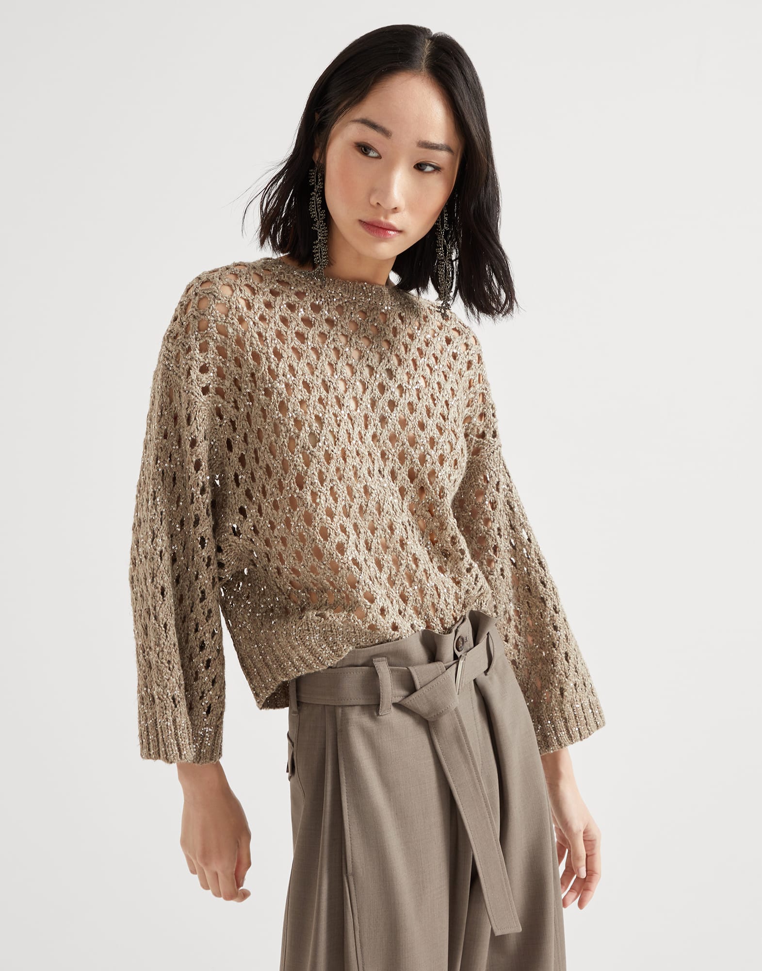 Dazzling Net sweater Warm Beige Woman - Brunello Cucinelli