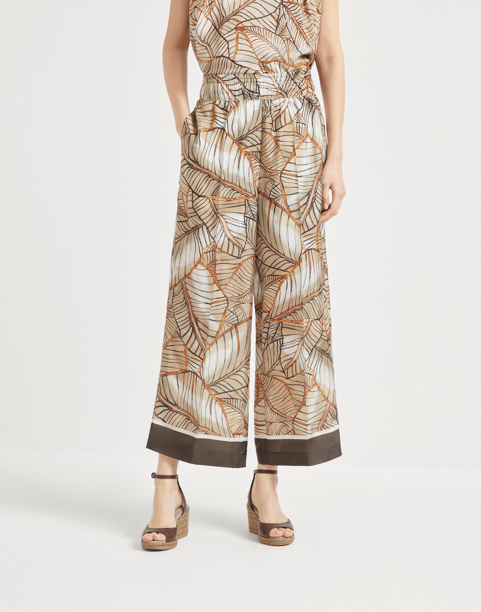 Papyrus print pyjama-style trousers Multicoloured Woman - Brunello Cucinelli