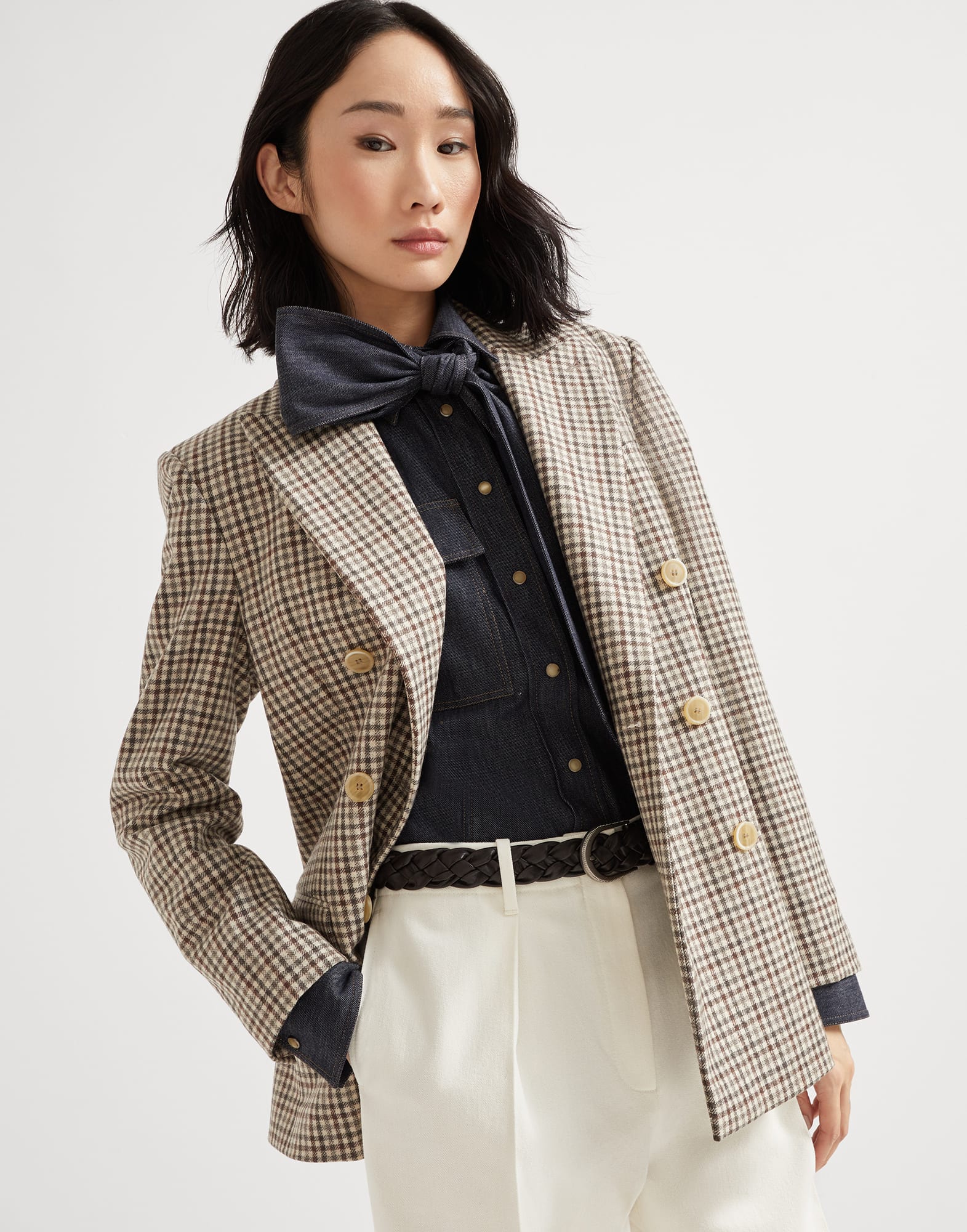 Flannel blazer with monili Multicoloured Woman - Brunello Cucinelli