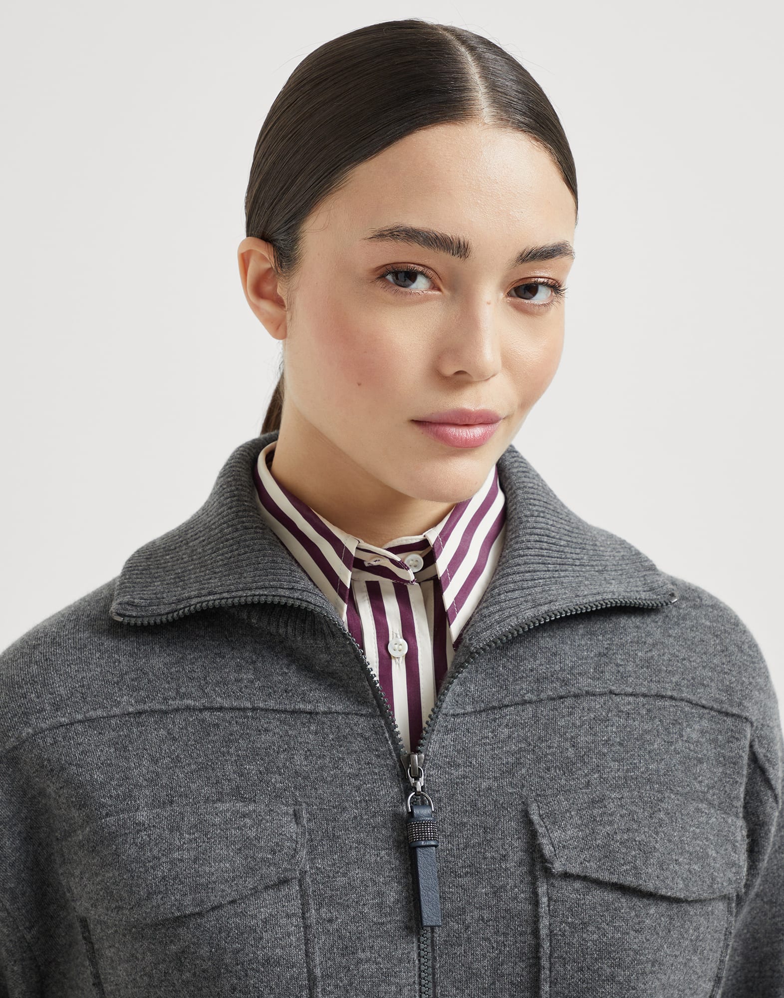 拉链对襟衫 - 细节视角 - 正面观看 - 全屏观看