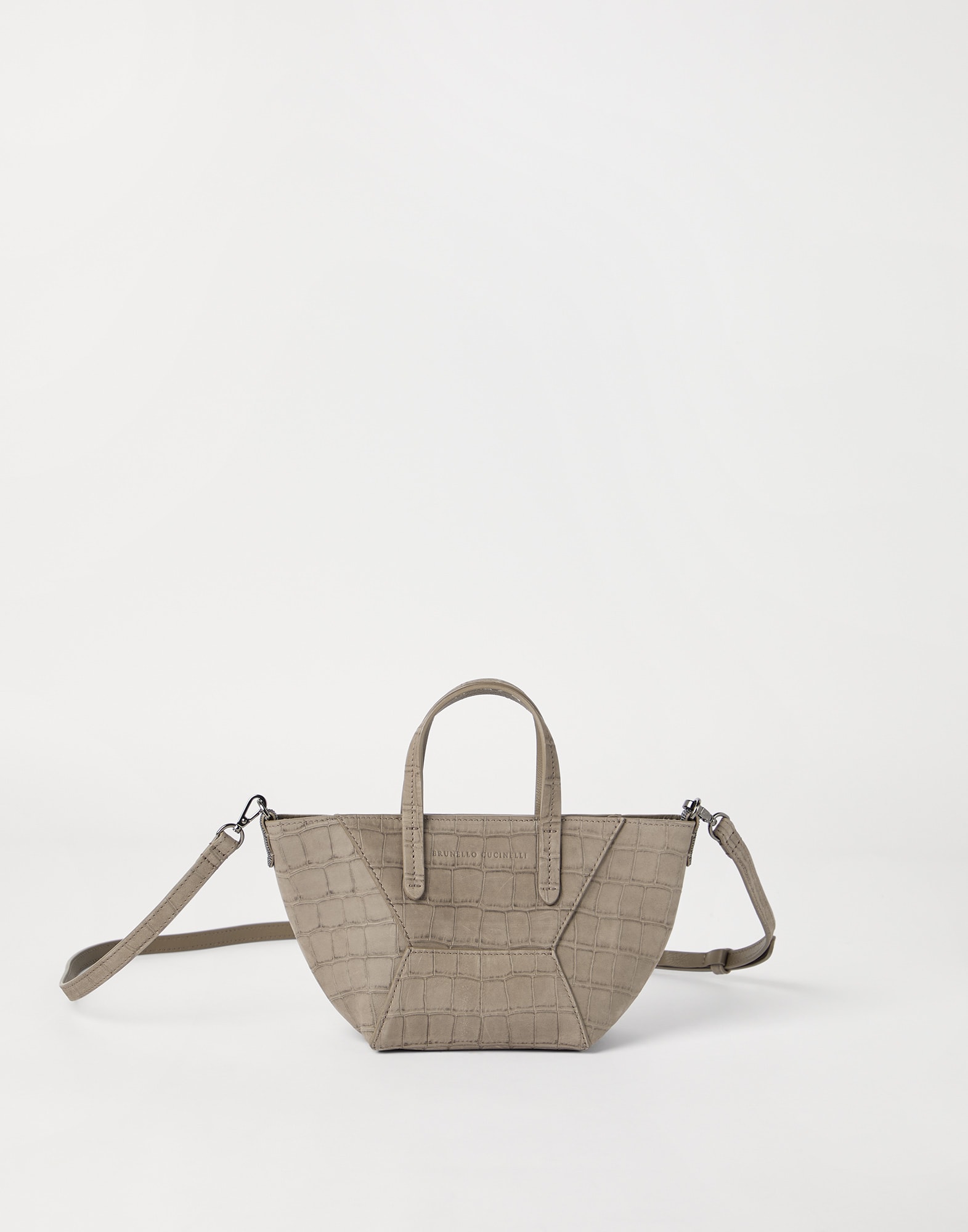 Bolso BC Duo mini Croc Print Marrón Claro Mujer - Brunello Cucinelli