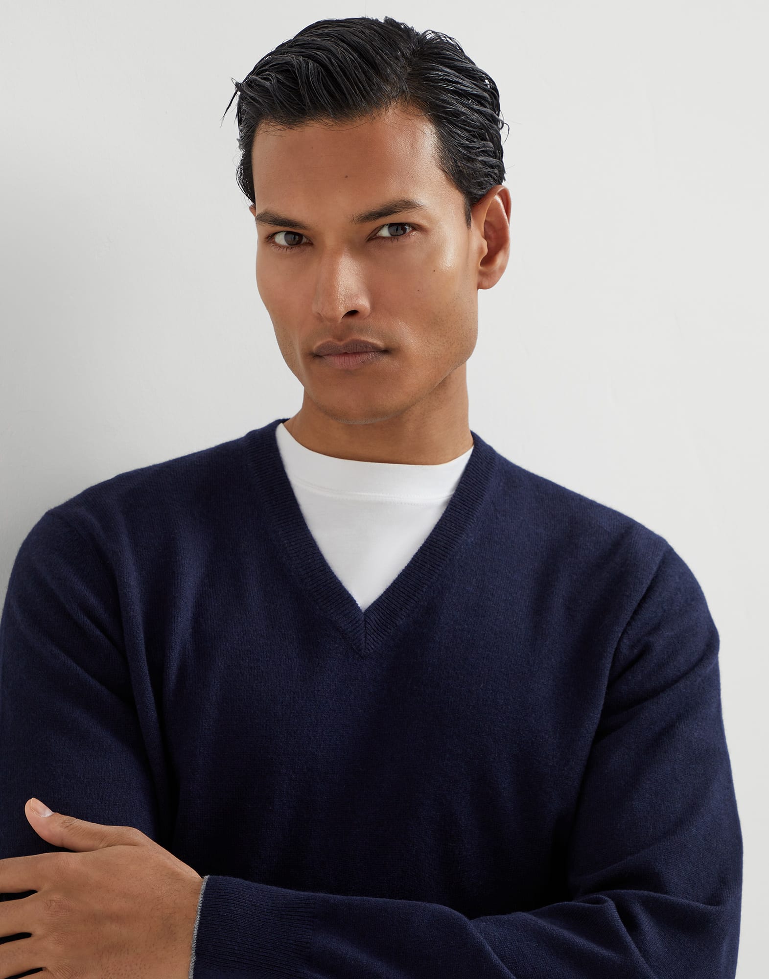 V字领针织衫 - 细节视角 - 正面观看 - 全屏观看