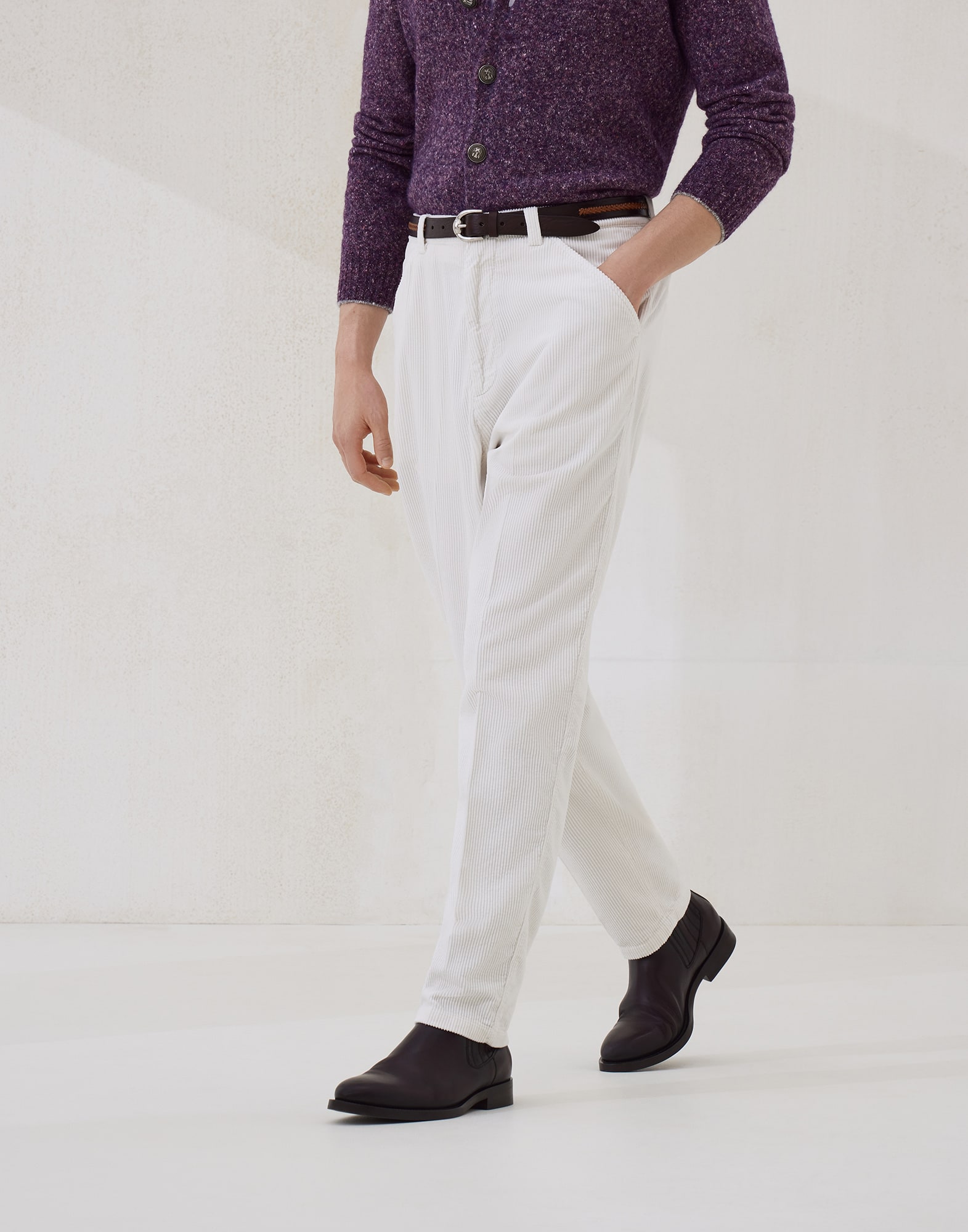 Hose in Leisure Fit aus Samt Ecru Herren - Brunello Cucinelli