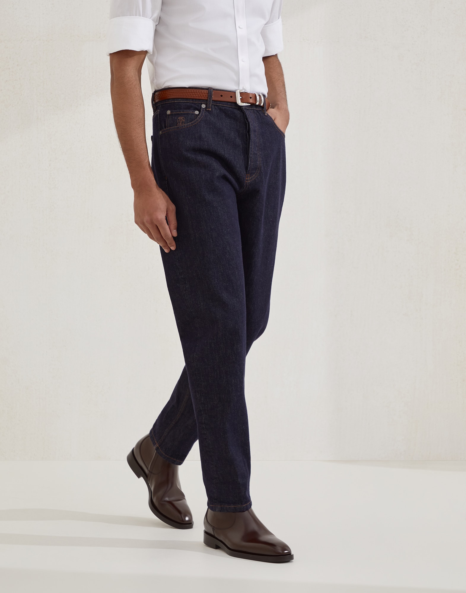 Iconic fit five-pocket trousers Dark Denim Man - Brunello Cucinelli