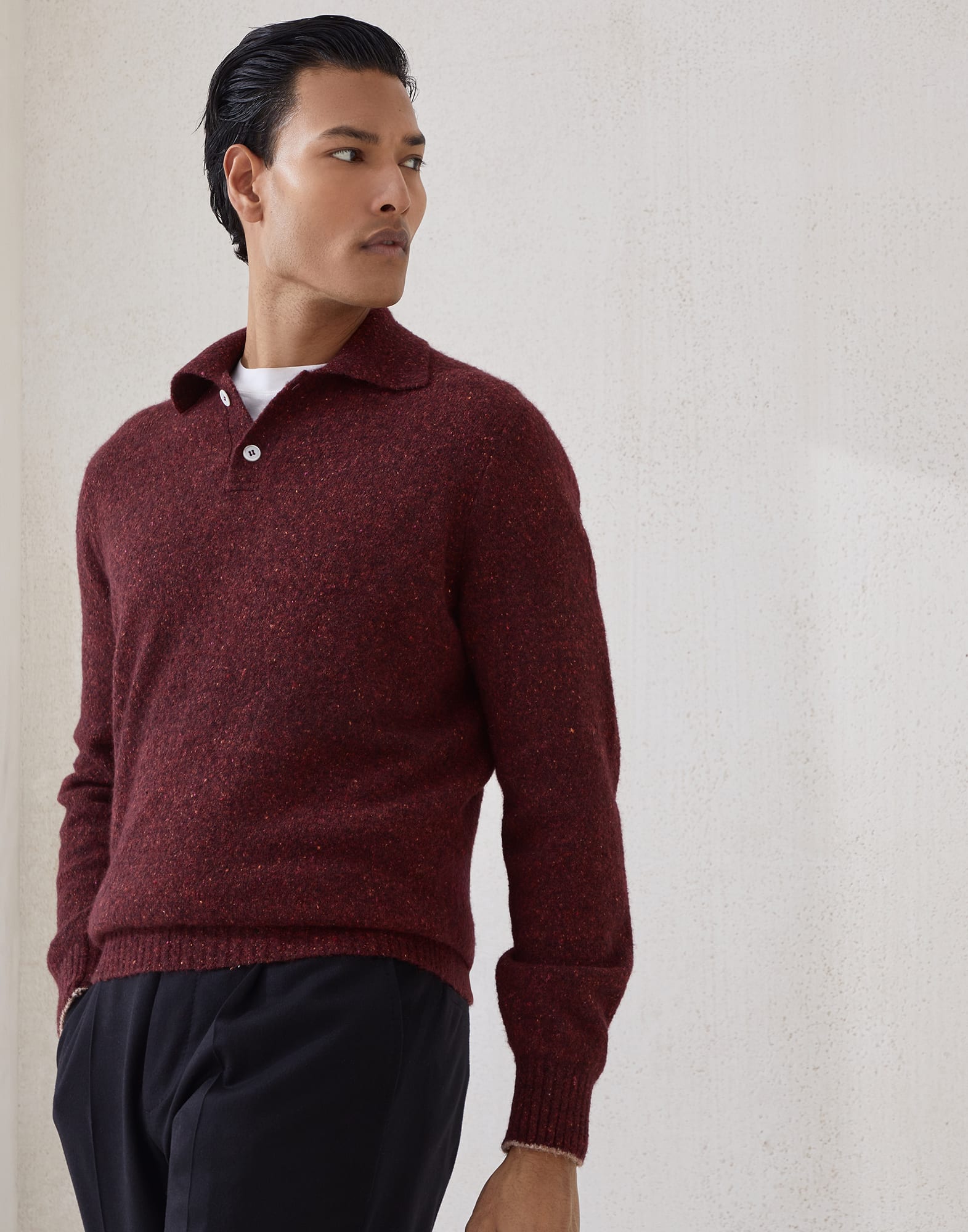 结子花线马球衫 苋菜紫 男款 - Brunello Cucinelli