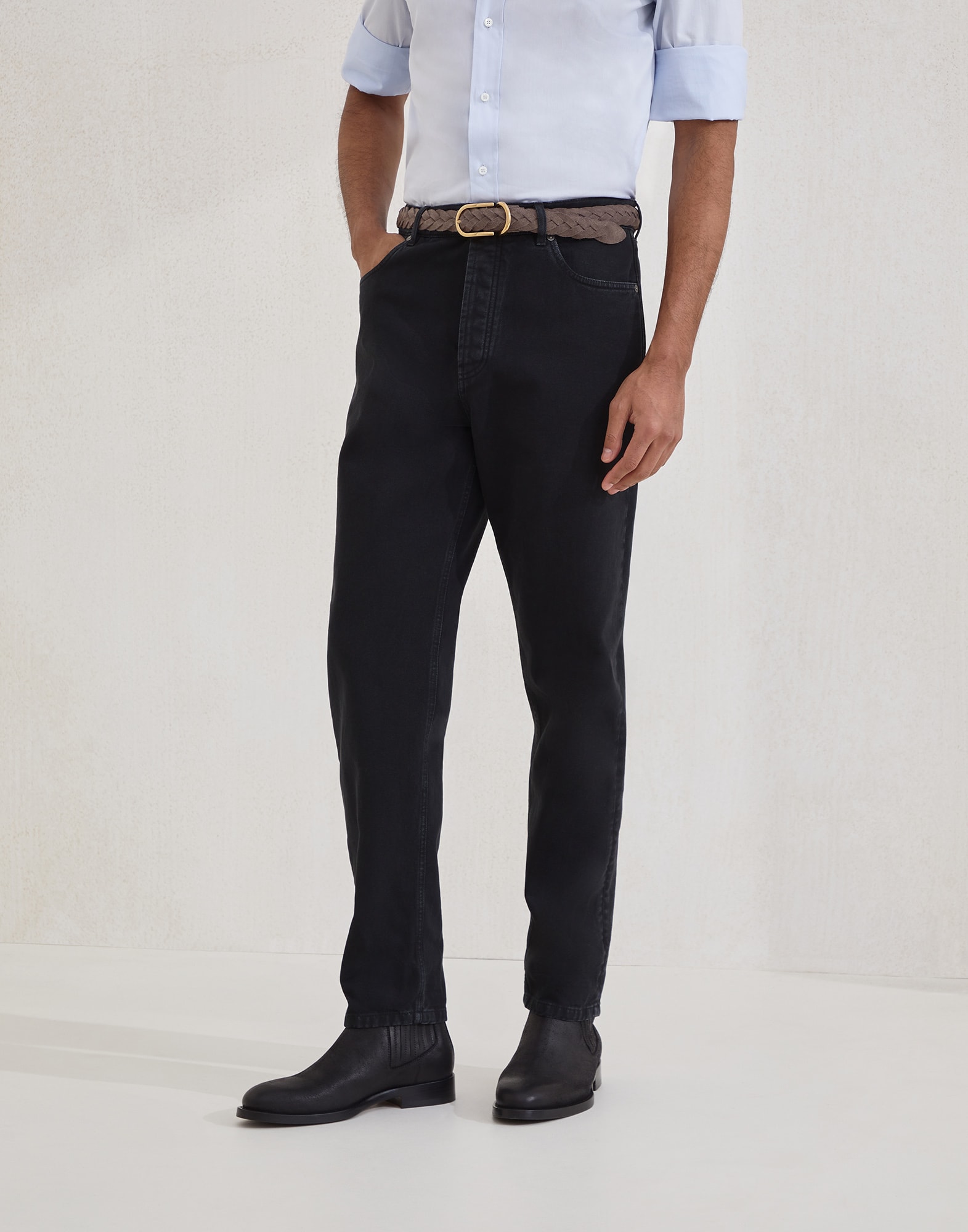 Garment-dyed denim trousers Black Man - Brunello Cucinelli