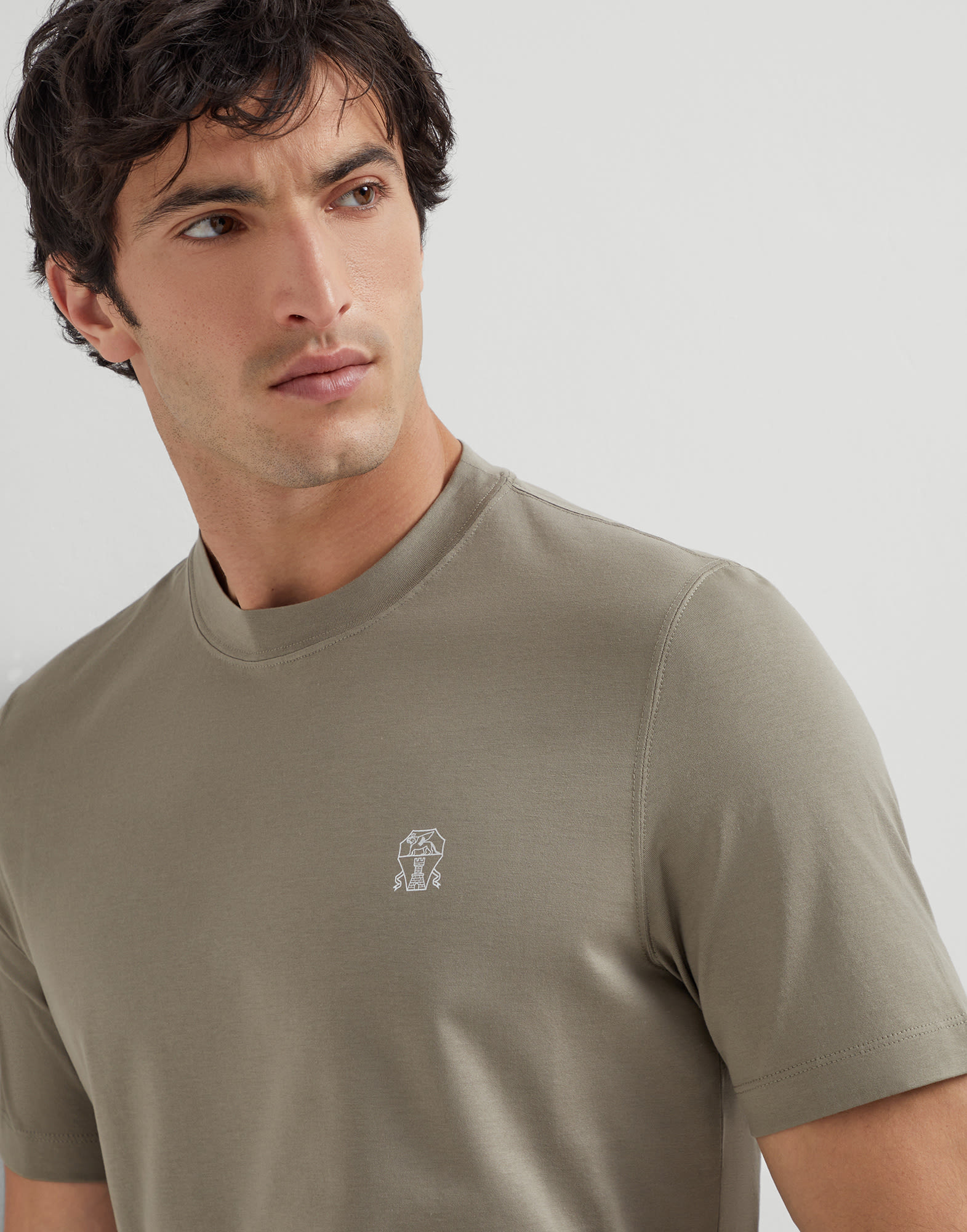 Jersey T-shirt with logo for Man in Medium Grey | Brunello Cucinelli Jersey T-shirt with logo for Man in Medium Grey | Brunello Cucinelli