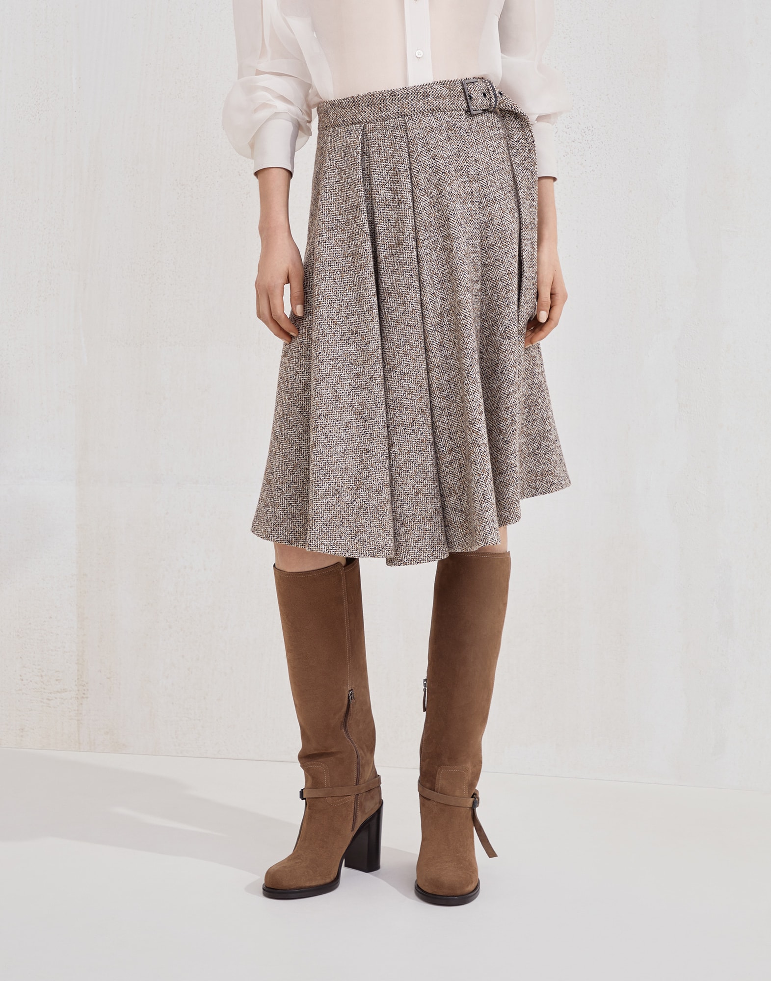 杂色斑点雪佛龙苏格兰短褶裙 绳子 女款 - Brunello Cucinelli