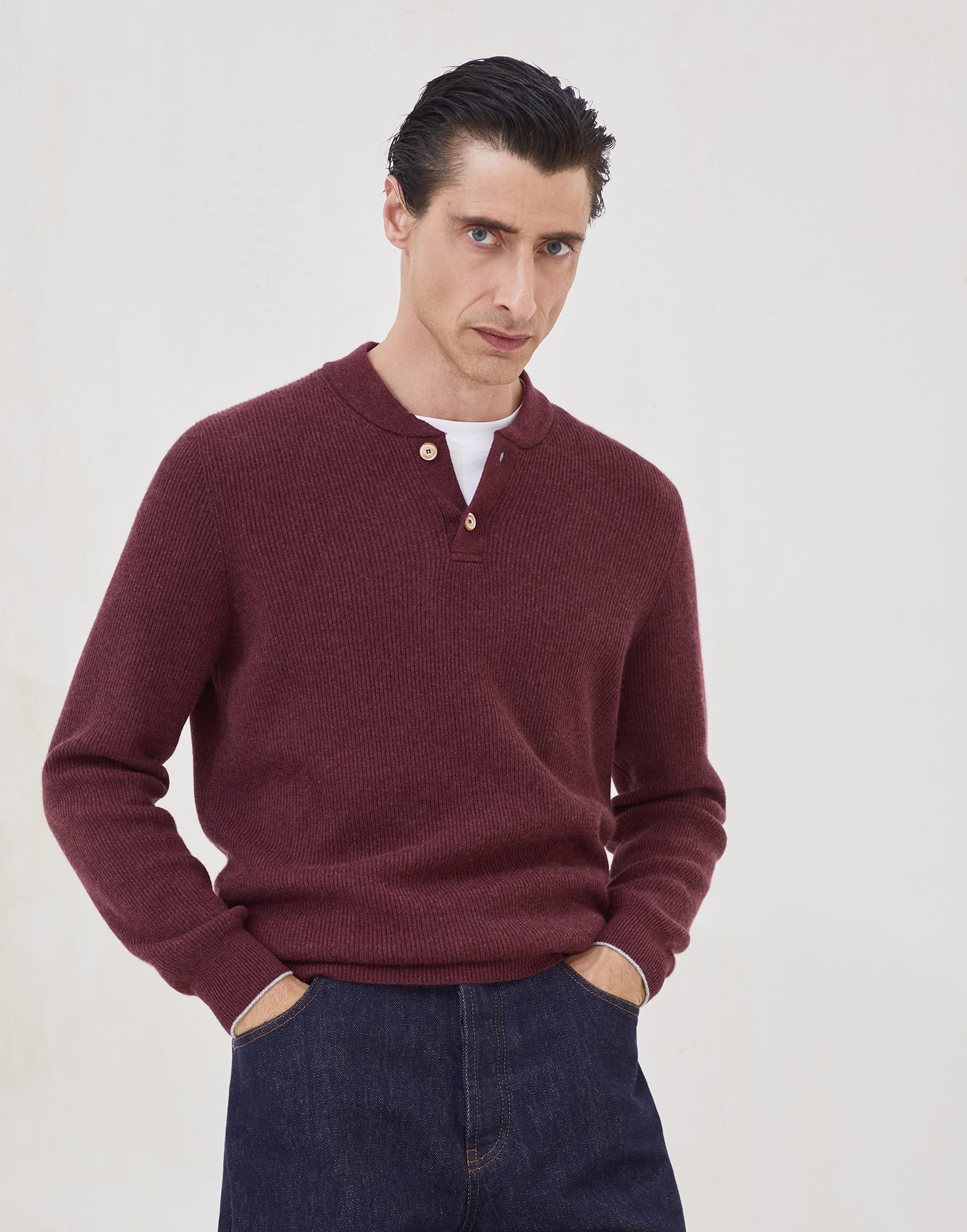 English Rib knit sweater Amaranth Man - Brunello Cucinelli