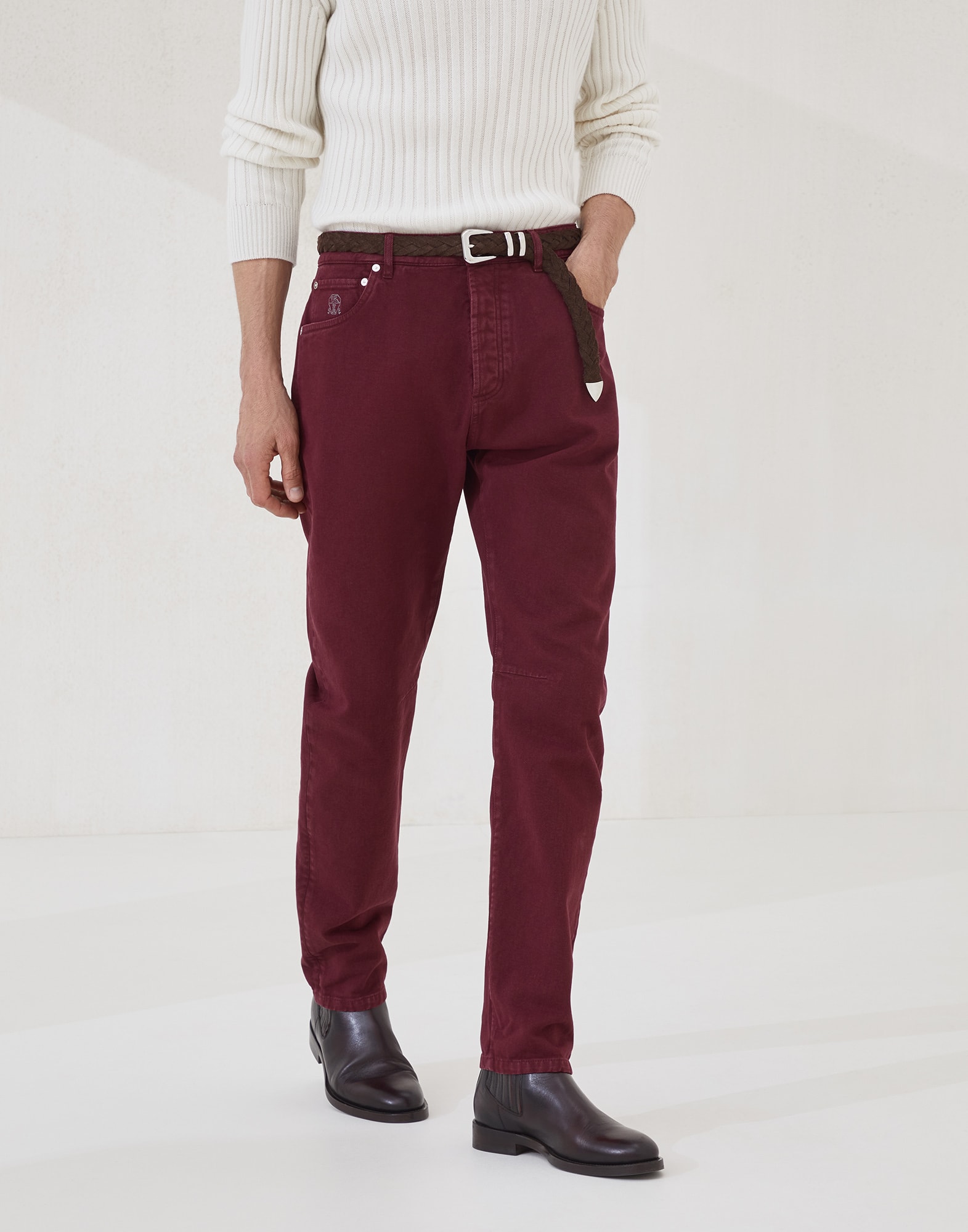 Leisure fit five-pocket trousers Amaranth Man - Brunello Cucinelli