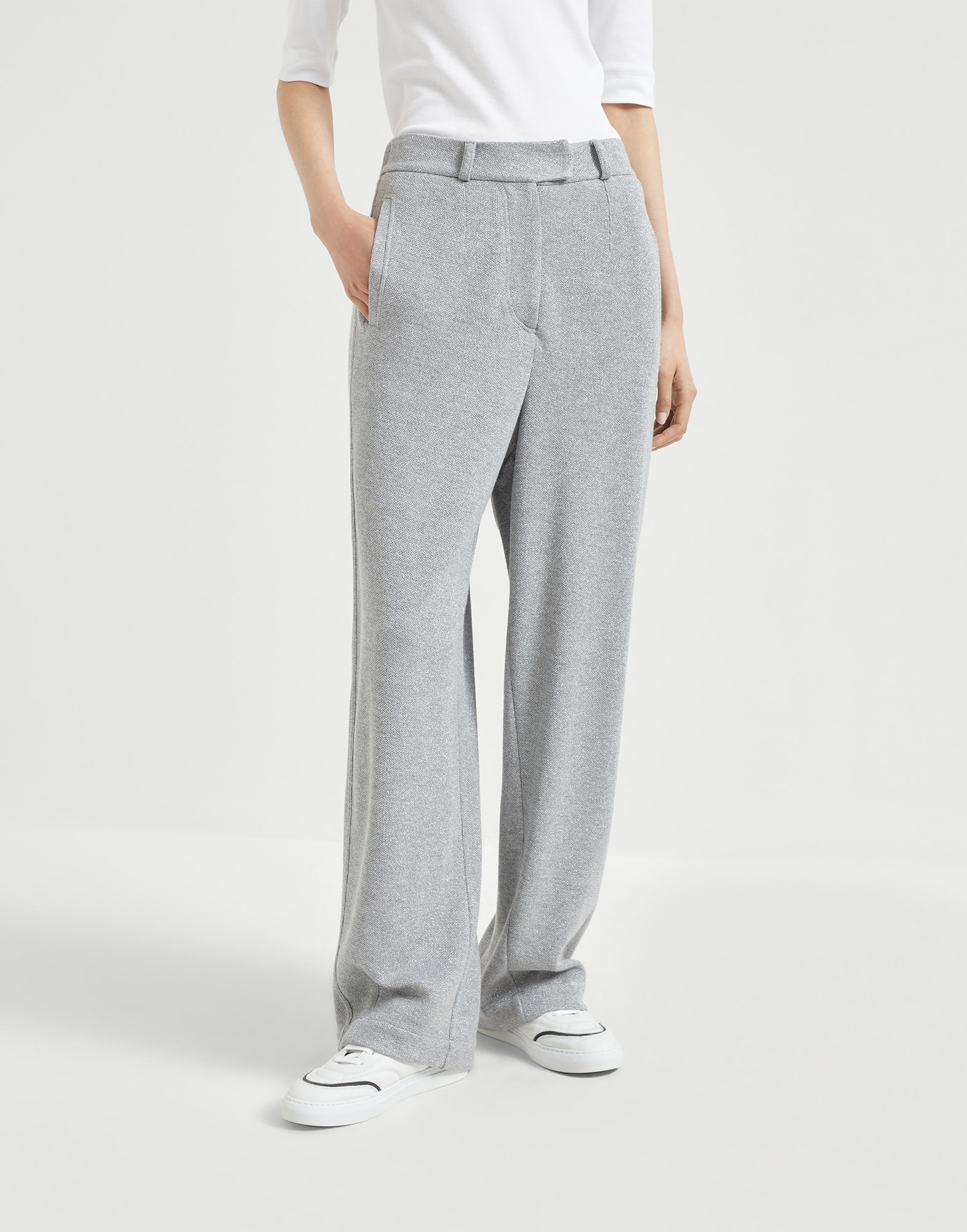 闪烁双珠地长裤 银色 女款 - Brunello Cucinelli