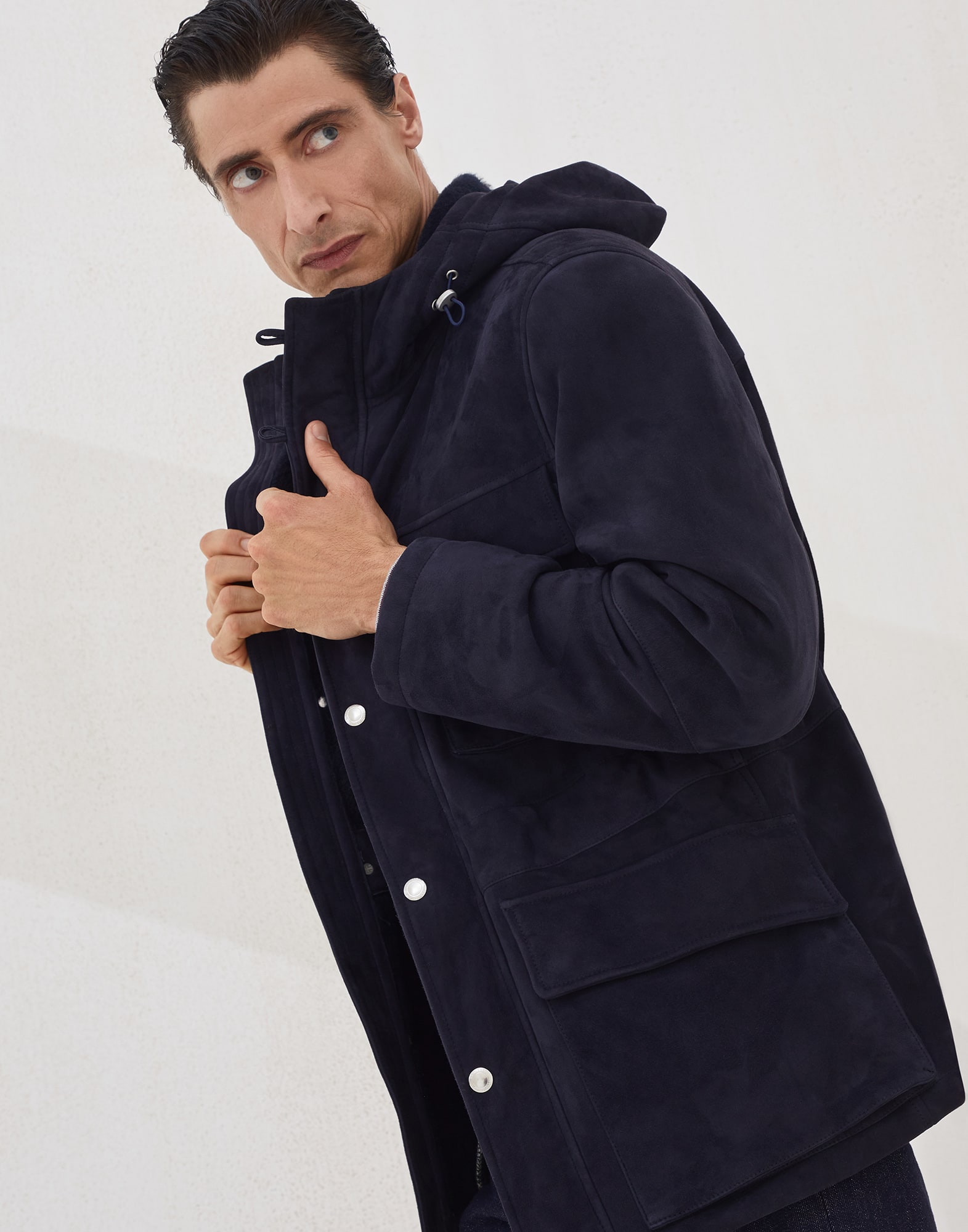 メンズ 向け ネイビーブルー シアリング パーカー | Brunello Cucinelli メンズ 向け ネイビーブルー シアリング パーカー | Brunello Cucinelli