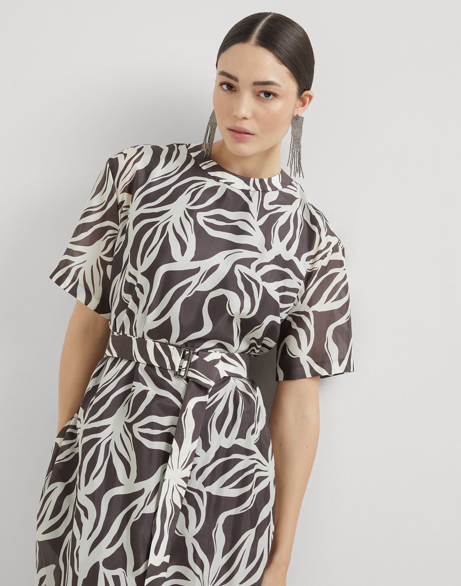 Robe Floral Print ornée de Monile À Motifs Femme - Brunello Cucinelli