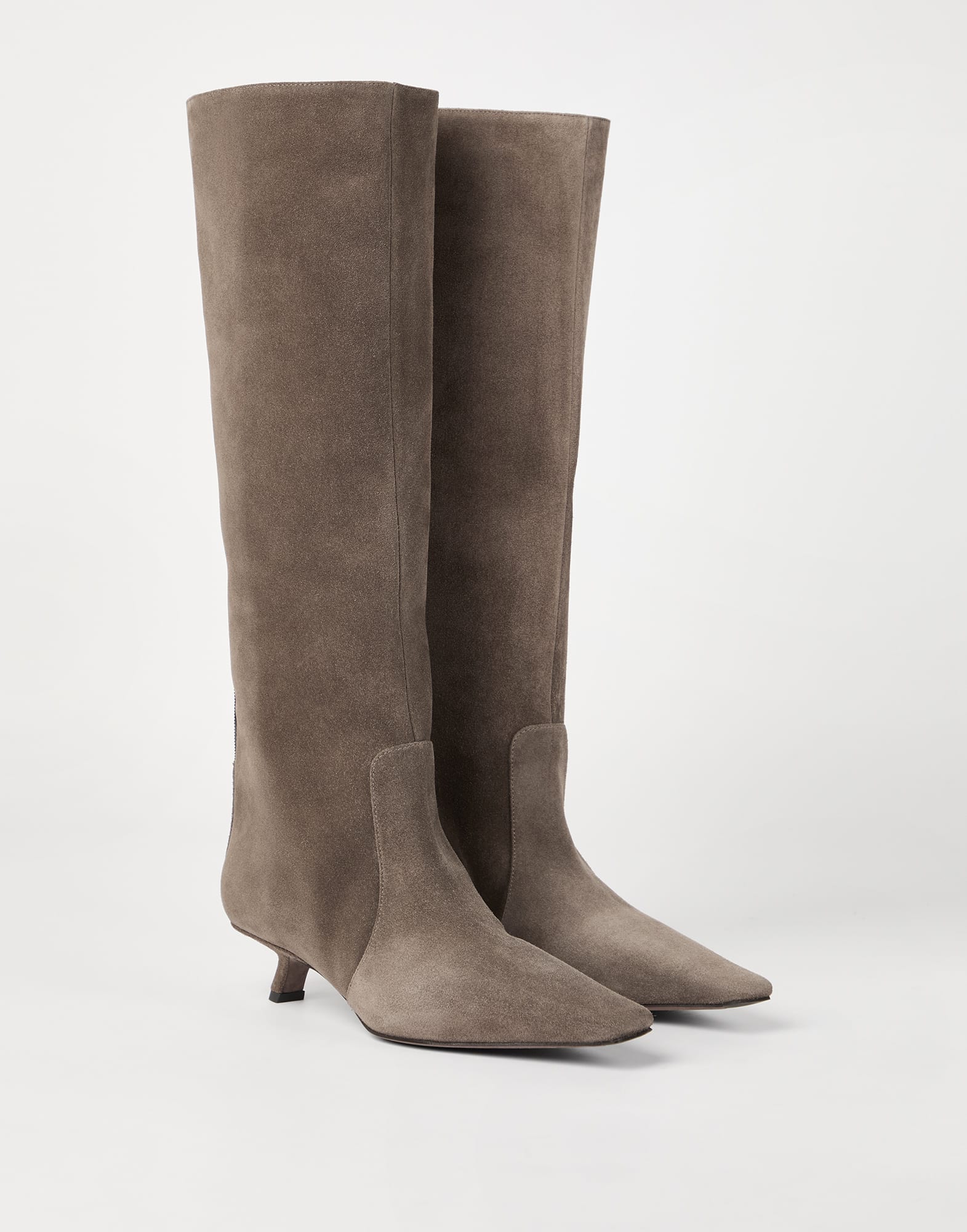 Suede city boots with monili Brown Woman - Brunello Cucinelli