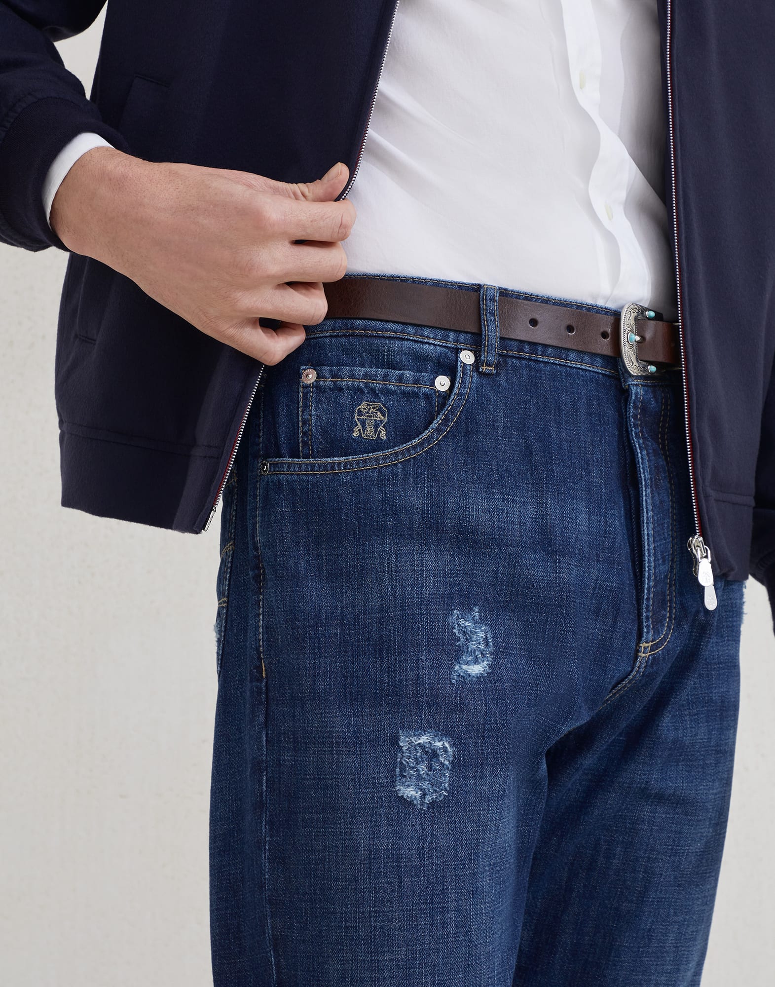 Denim Trousers with Rips - Detail view - View Full Screen