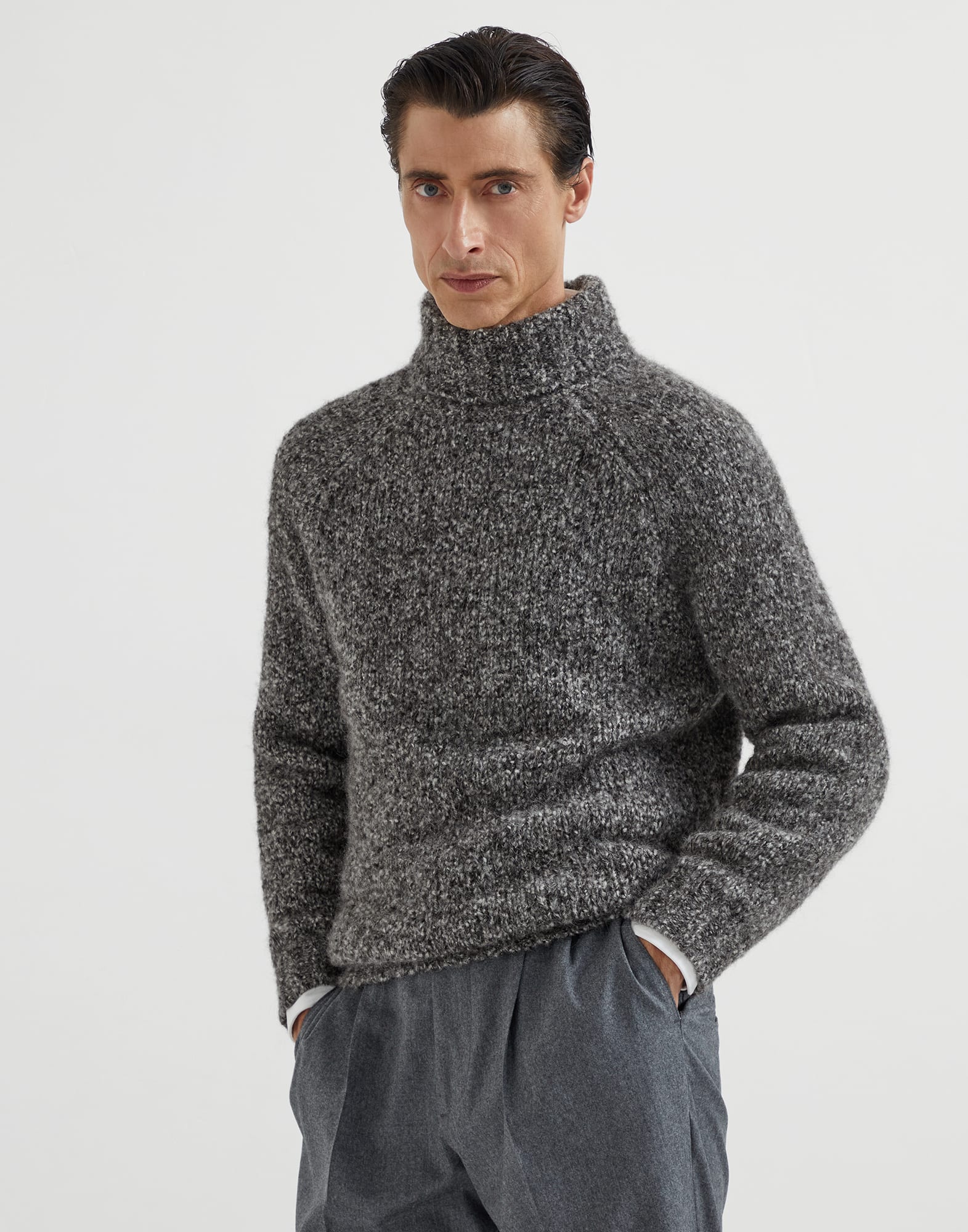 Knop turtleneck sweater Dark Grey Man - Brunello Cucinelli