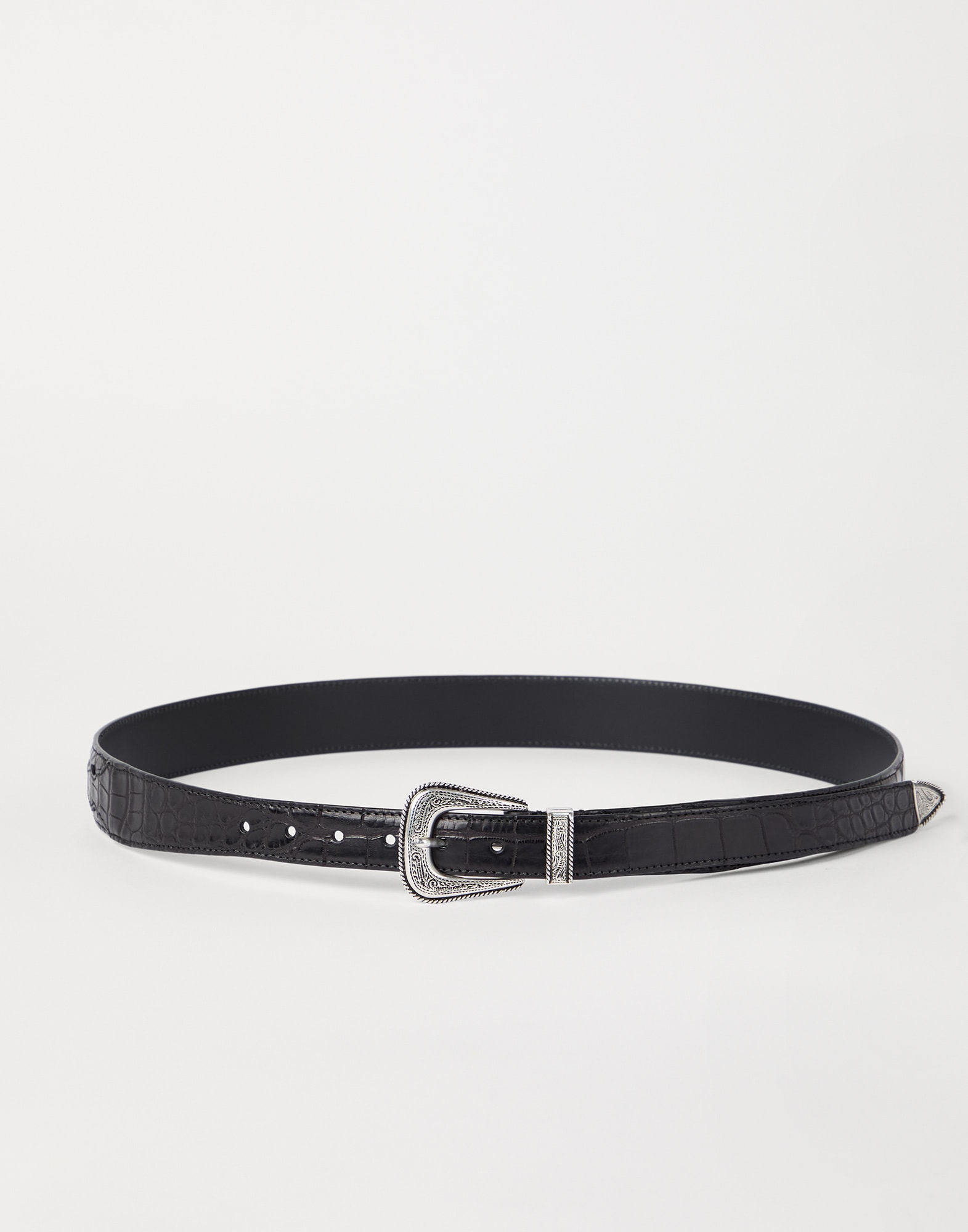 Alligator belt in Sterling Silver Black Man - Brunello Cucinelli