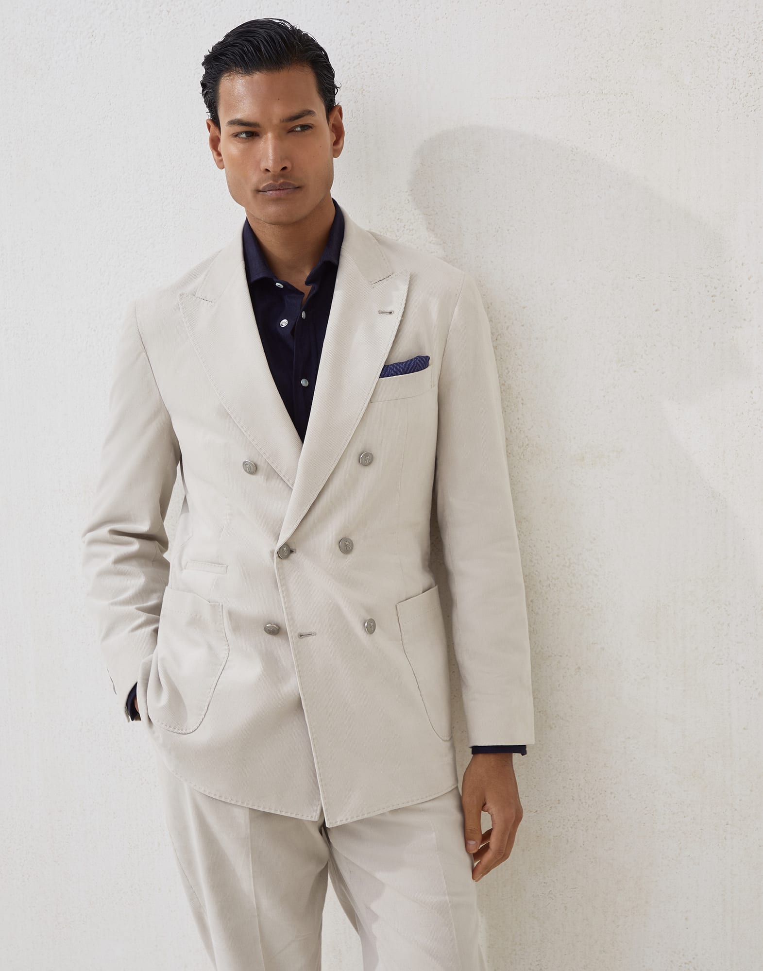 半双排扣夹克 象牙色 男款 - Brunello Cucinelli