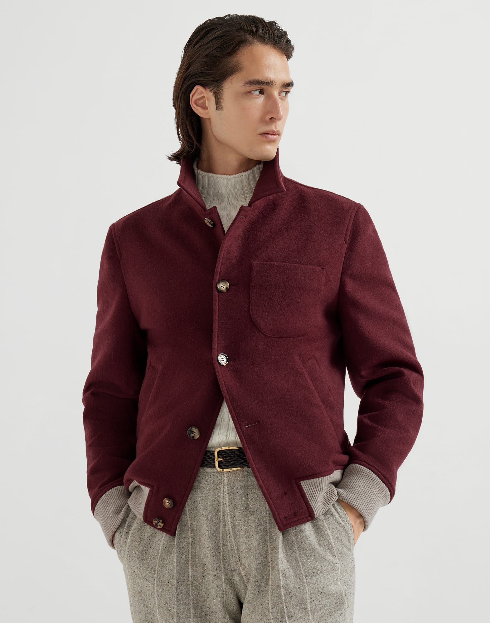 Bomber style chemise Bourgogne Homme - Brunello Cucinelli