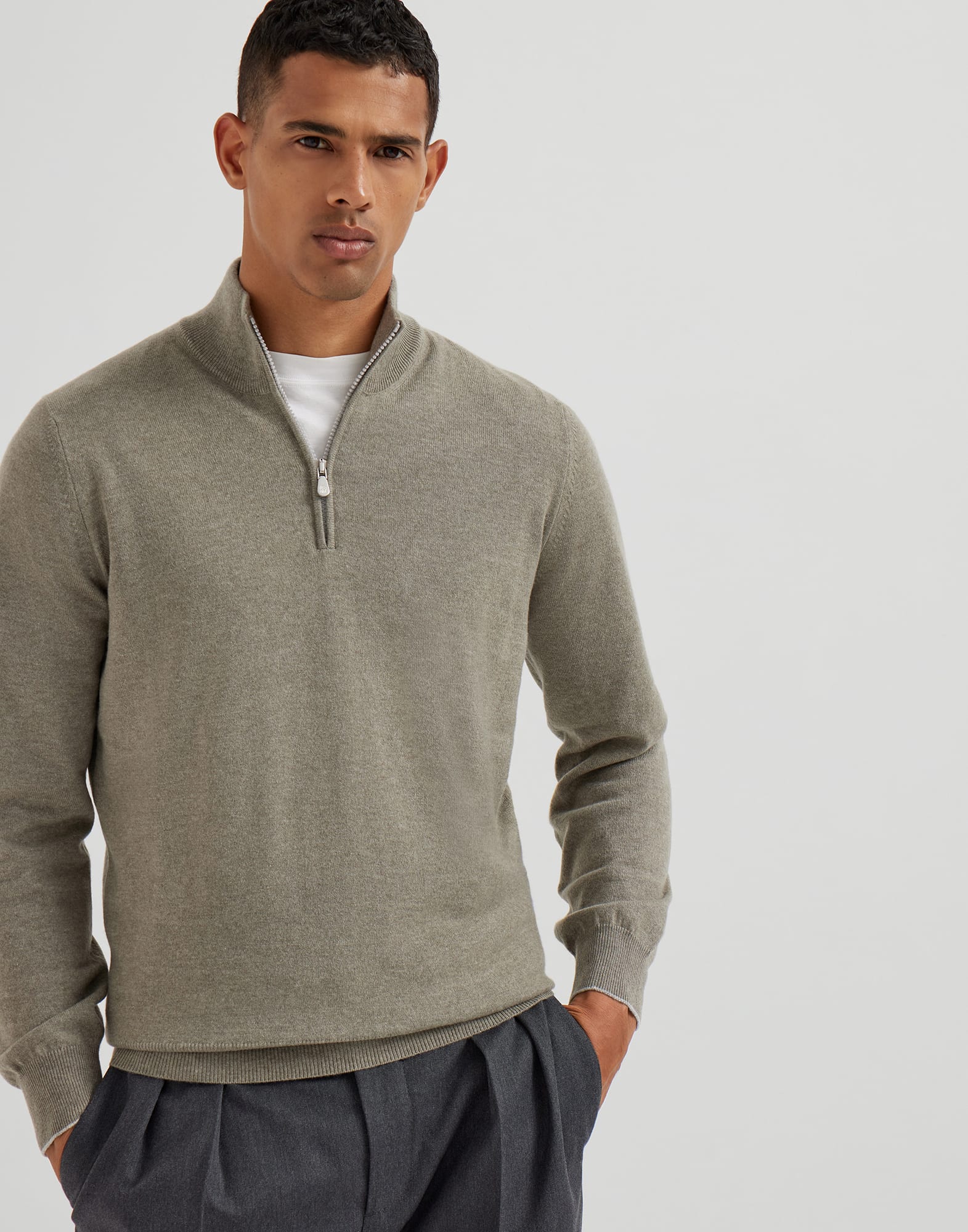 Cashmere sweater for Man in Olive | Brunello Cucinelli Cashmere sweater for Man in Olive | Brunello Cucinelli