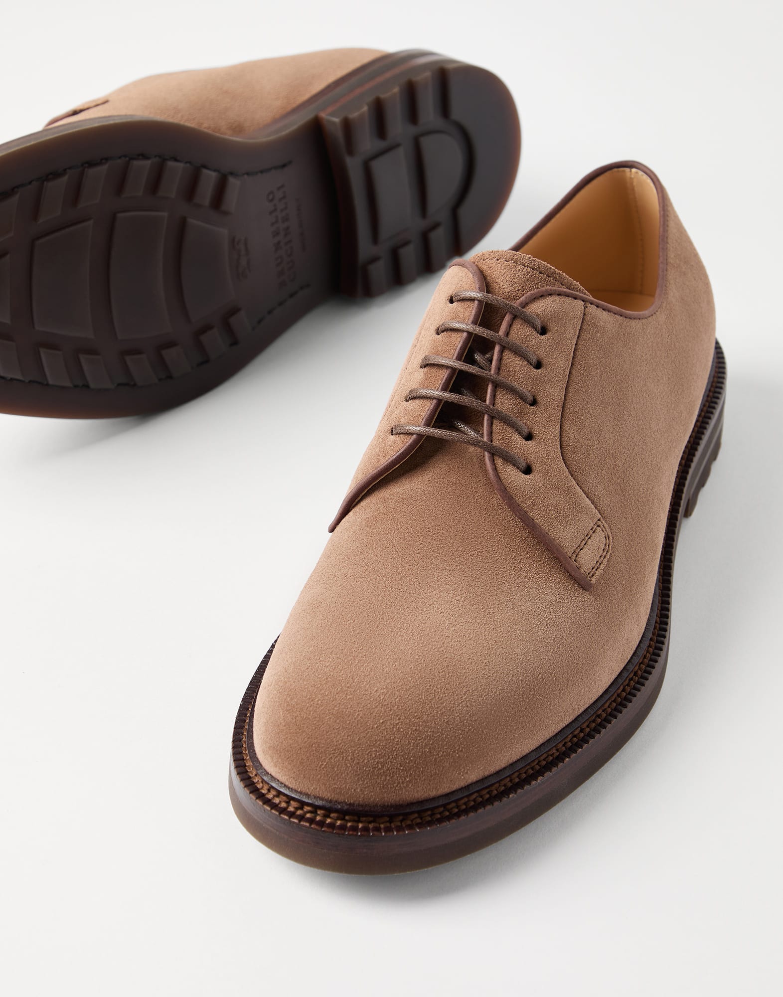 Suede derby for Man in Hazelnut | Brunello Cucinelli Suede derby for Man in Hazelnut | Brunello Cucinelli