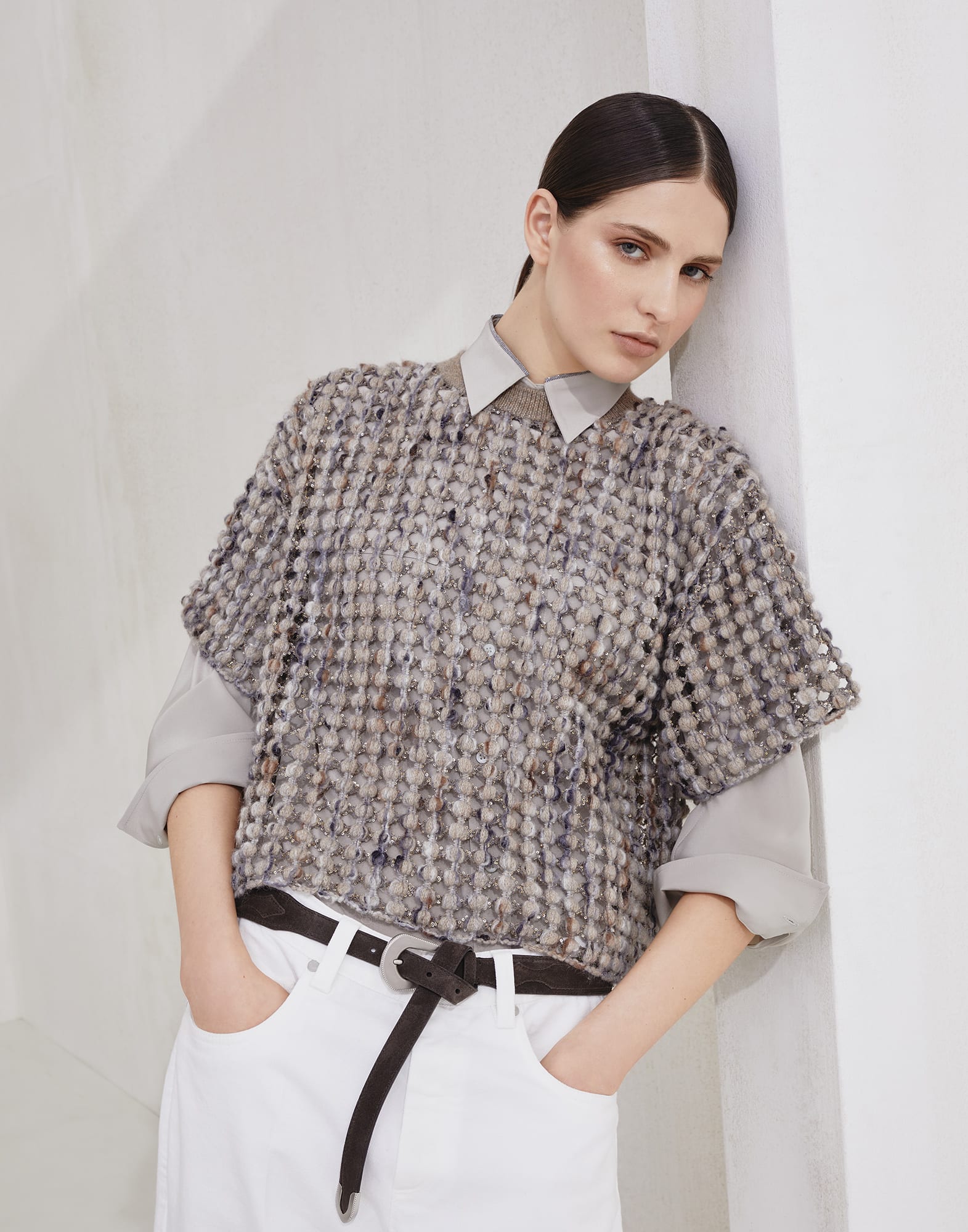 Balloon net knit T-shirt Camel Woman - Brunello Cucinelli