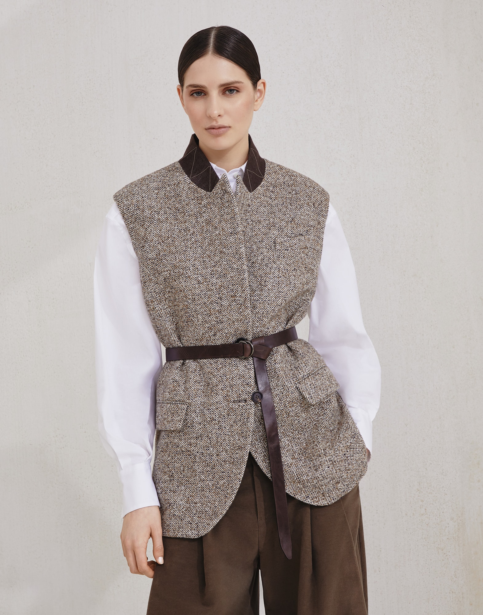 Gilet motif chevrons moucheté Corde Femme - Brunello Cucinelli