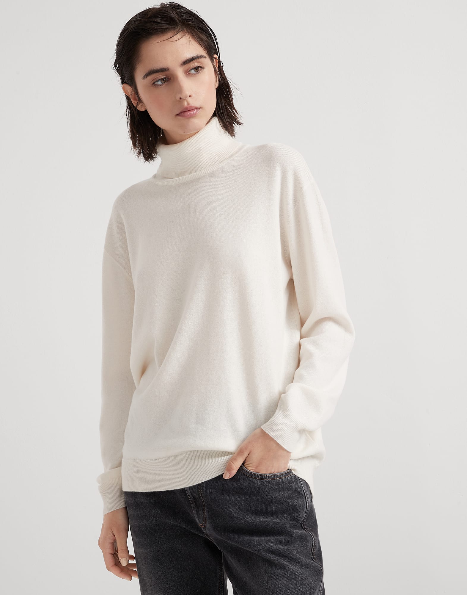 Cashmere sweater with monili White Woman - Brunello Cucinelli