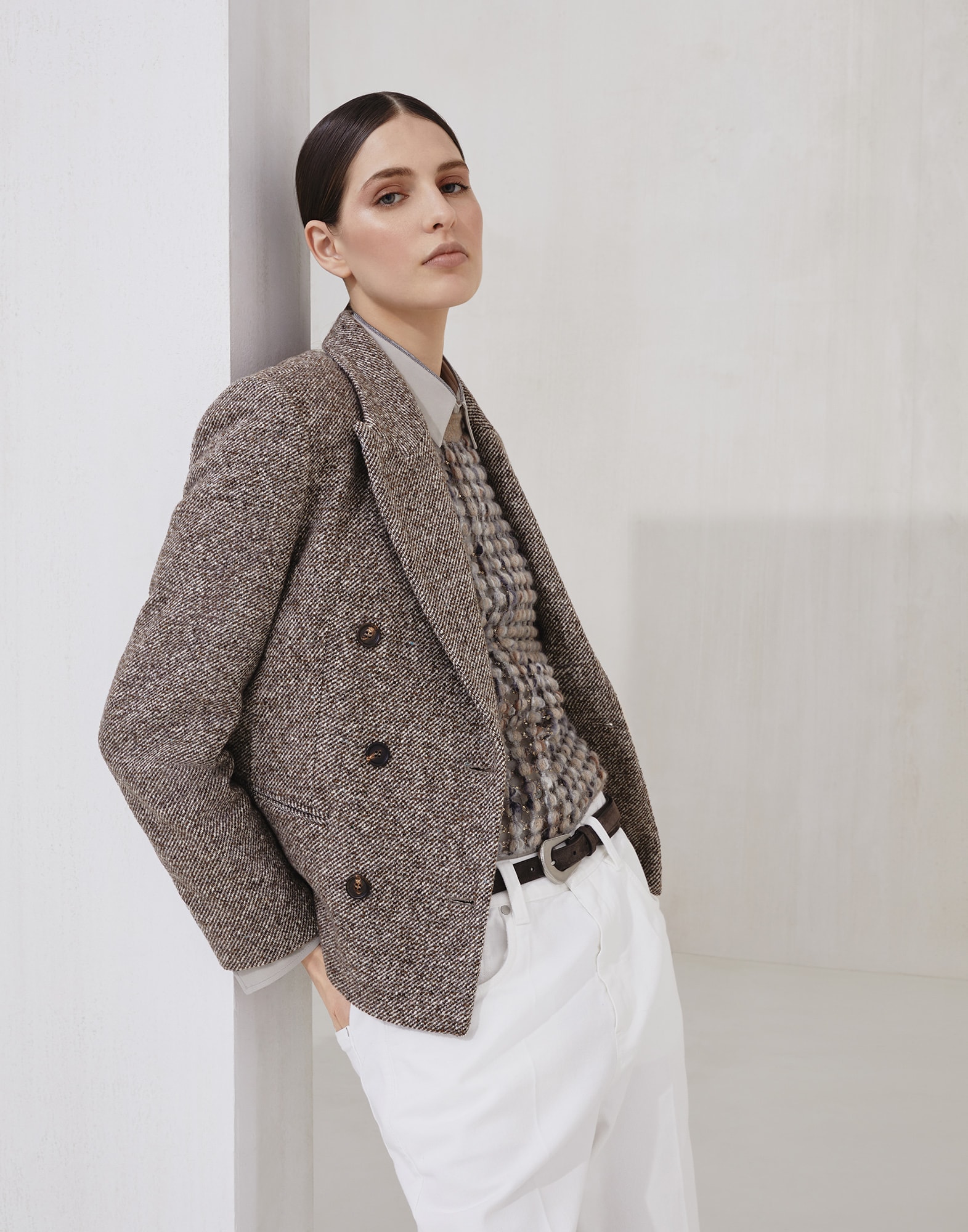 Mélange diagonal blazer Brown Woman - Brunello Cucinelli