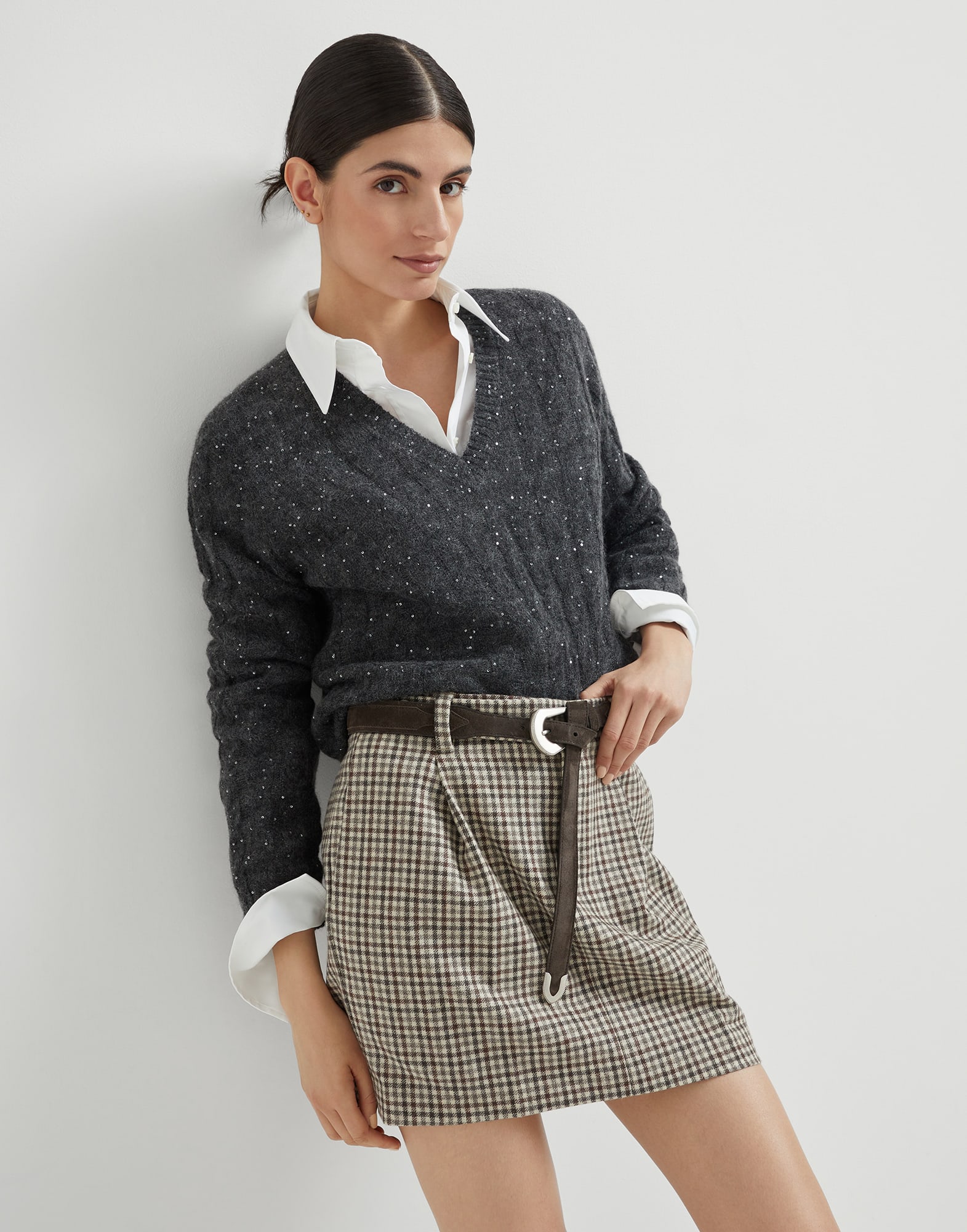 Dazzling Cable sweater Anthracite Woman - Brunello Cucinelli