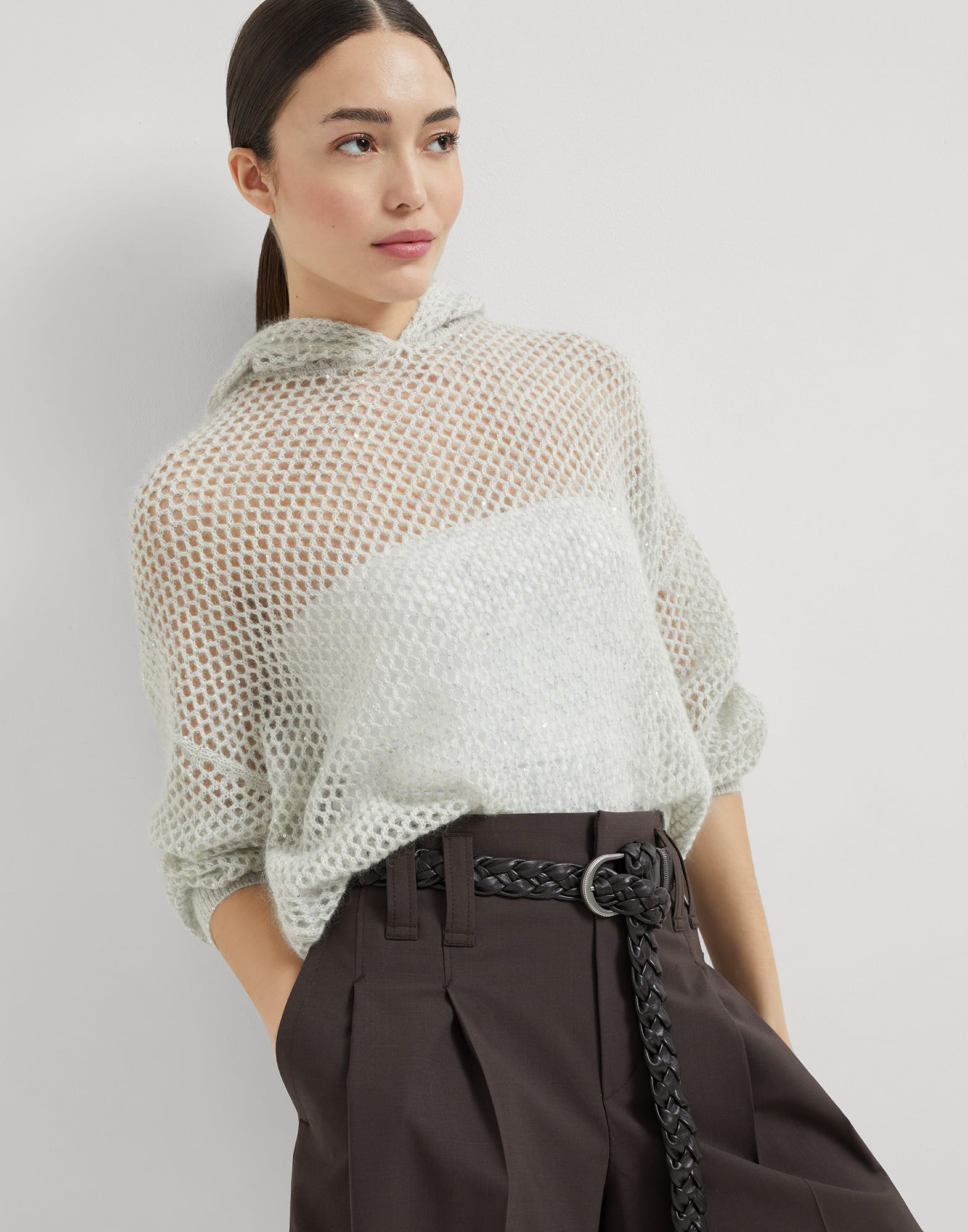 Sweat-shirt Dazzling Mesh Galet Femme - Brunello Cucinelli