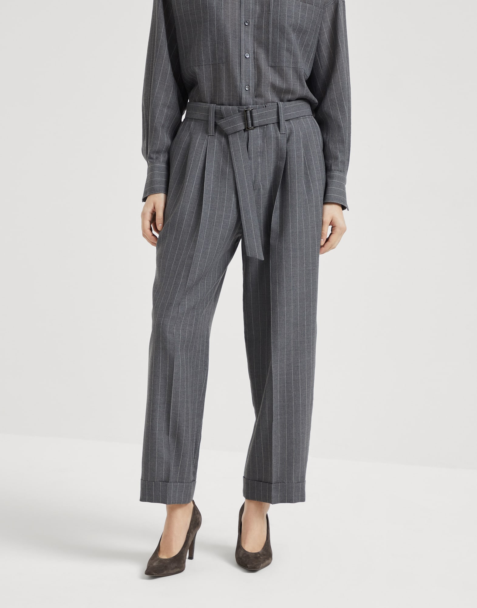 精裁免档长裤 炮铜灰色 女款 - Brunello Cucinelli