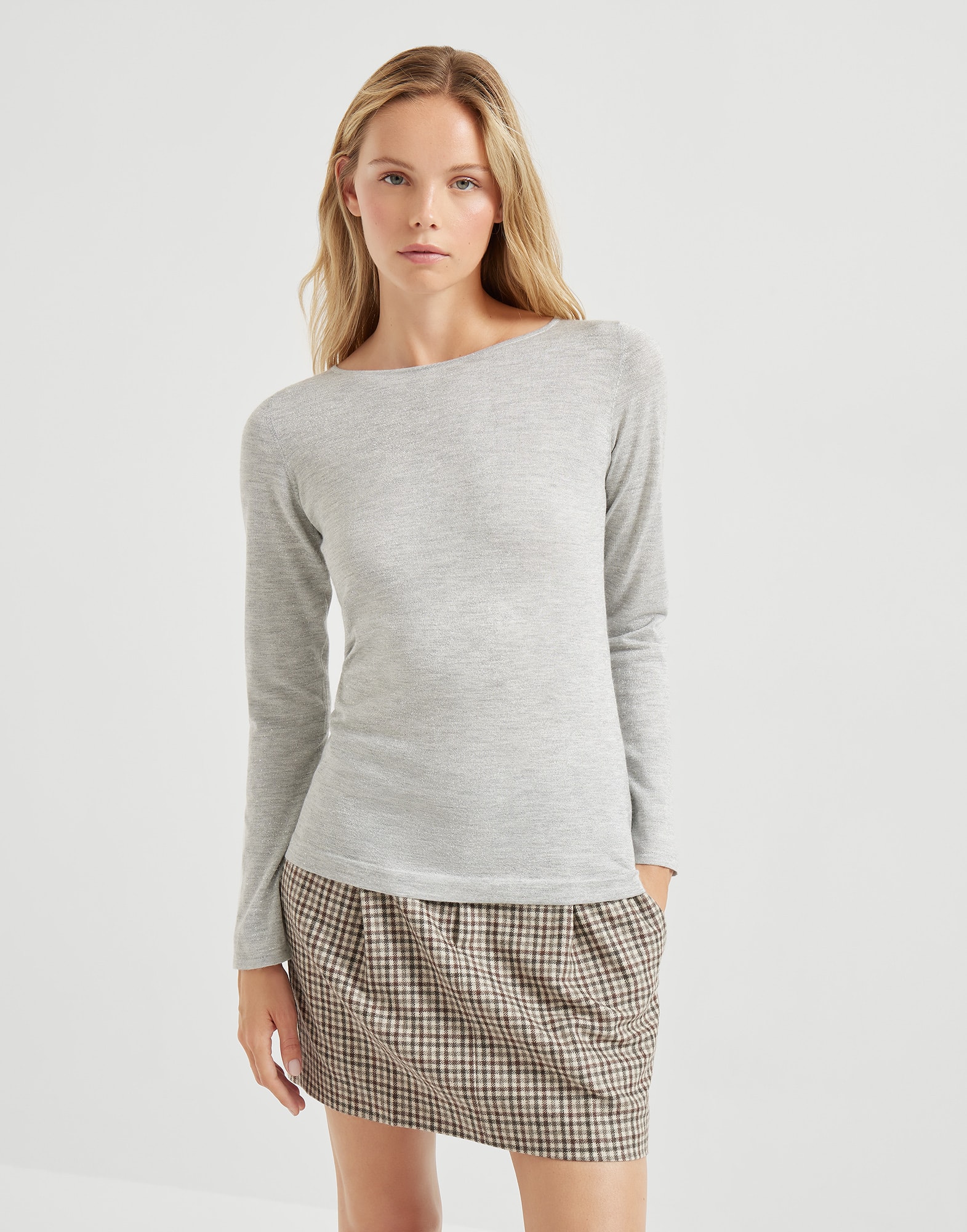 Cashmere and silk Sparkling sweater Pebble Woman - Brunello Cucinelli