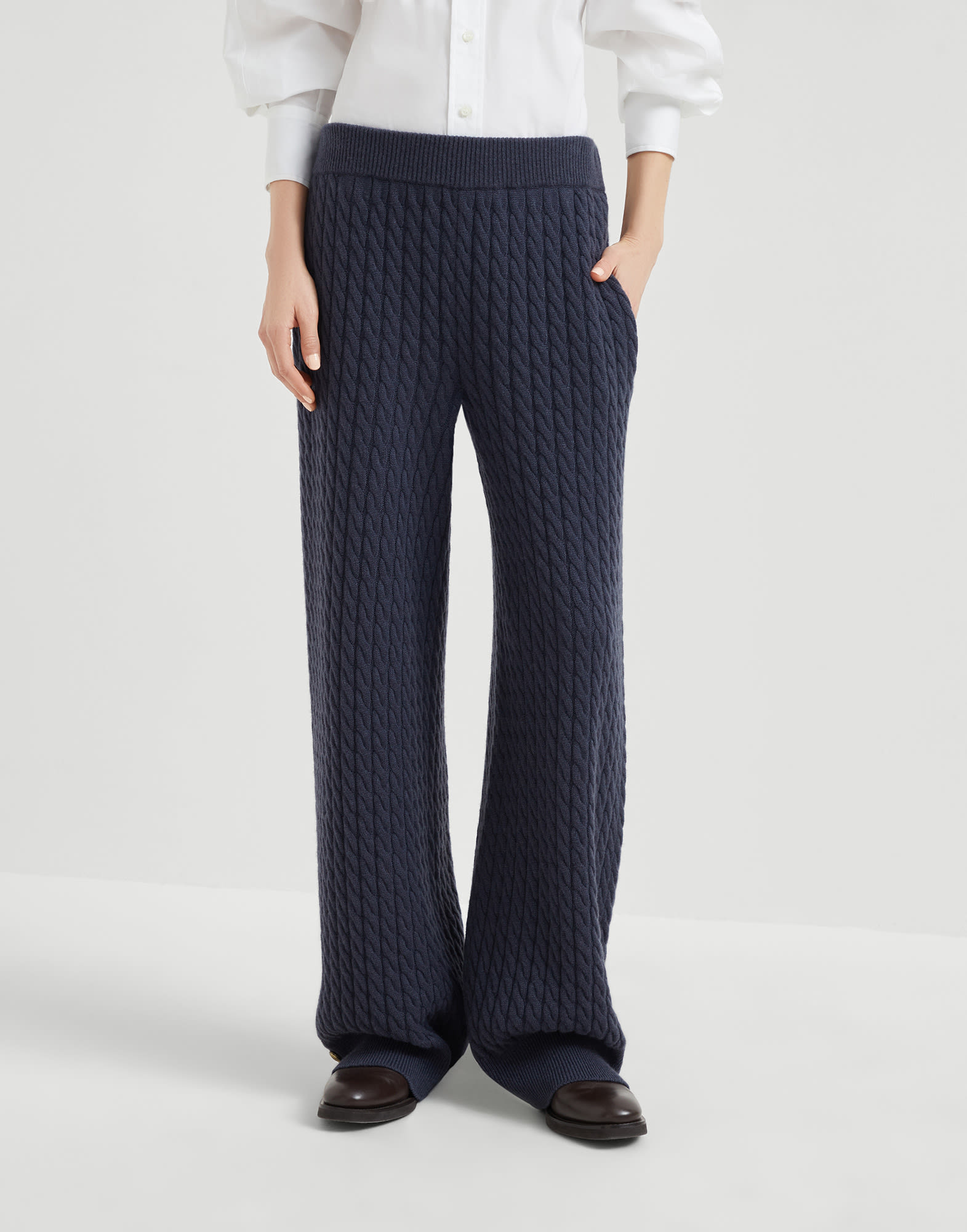 캐시미어 니트 팬츠 블루 여성 - Brunello Cucinelli