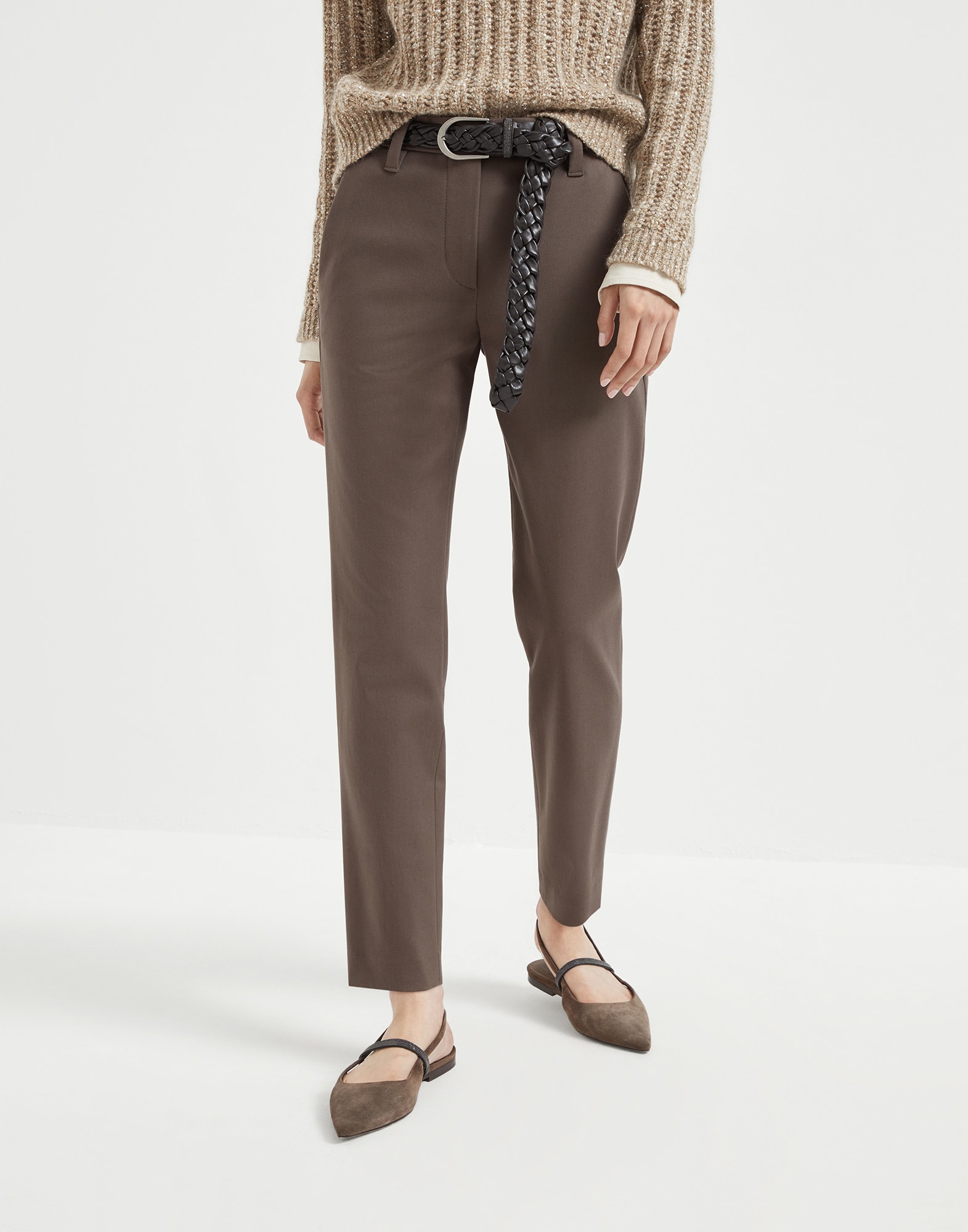 レディース 向け カカオ スリムトラウザーズ | Brunello Cucinelli レディース 向け カカオ スリムトラウザーズ | Brunello Cucinelli