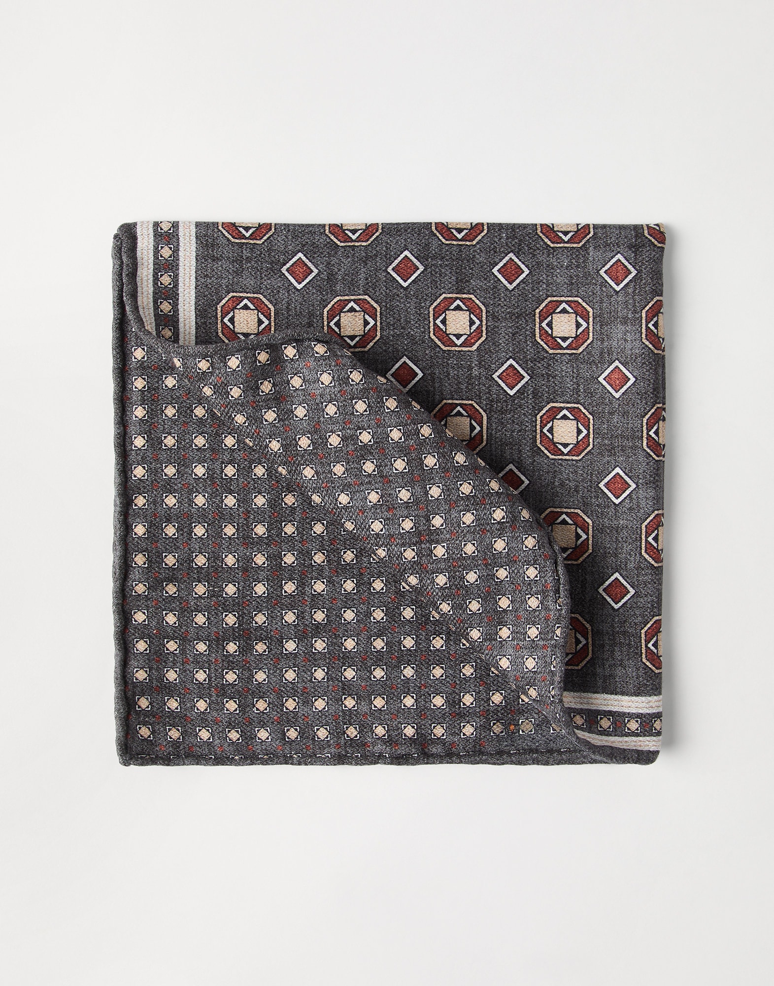 Double face silk pocket square Lead Man - Brunello Cucinelli
