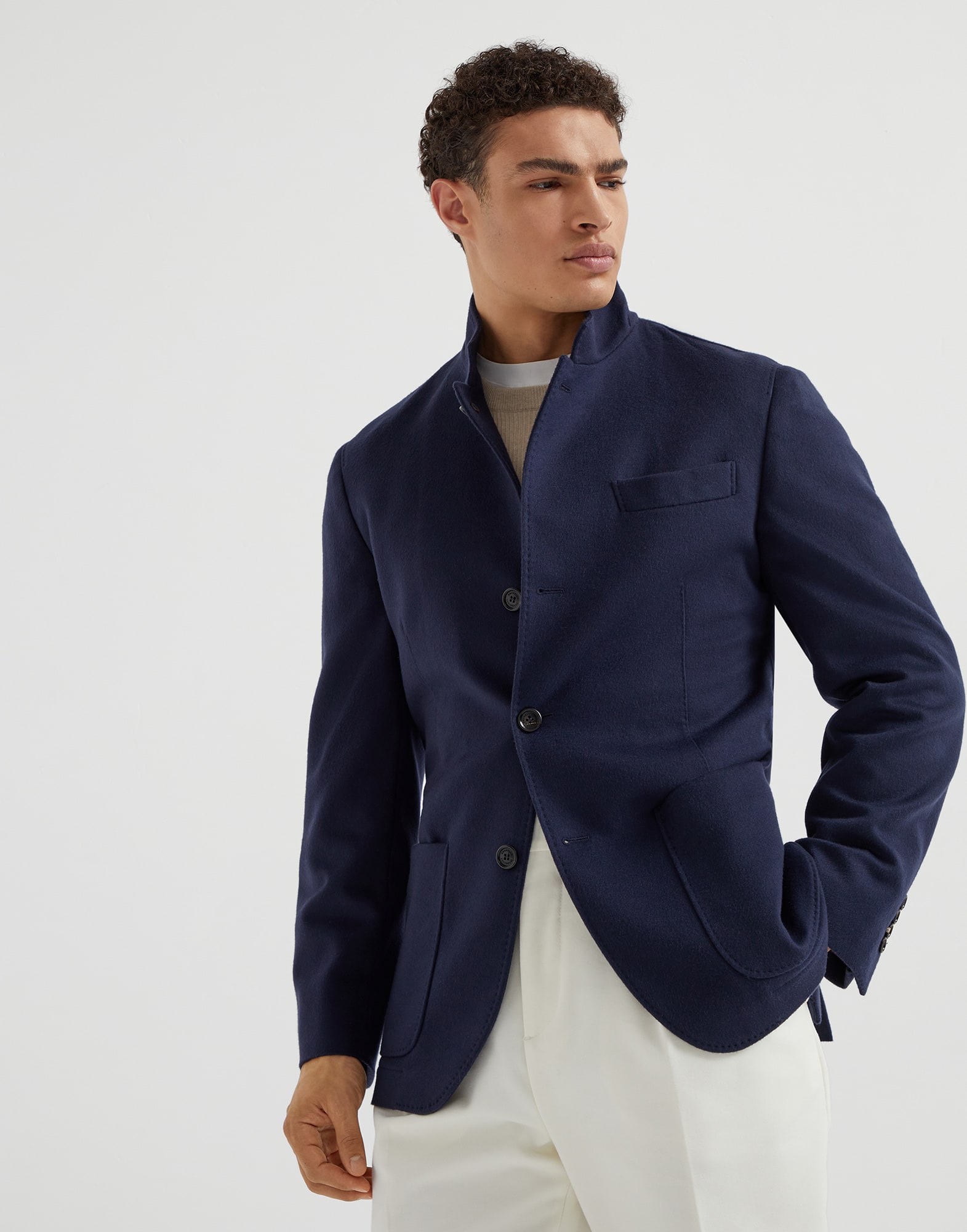 Cashmere and vicuña outerwear blazer Navy Blue Man - Brunello Cucinelli