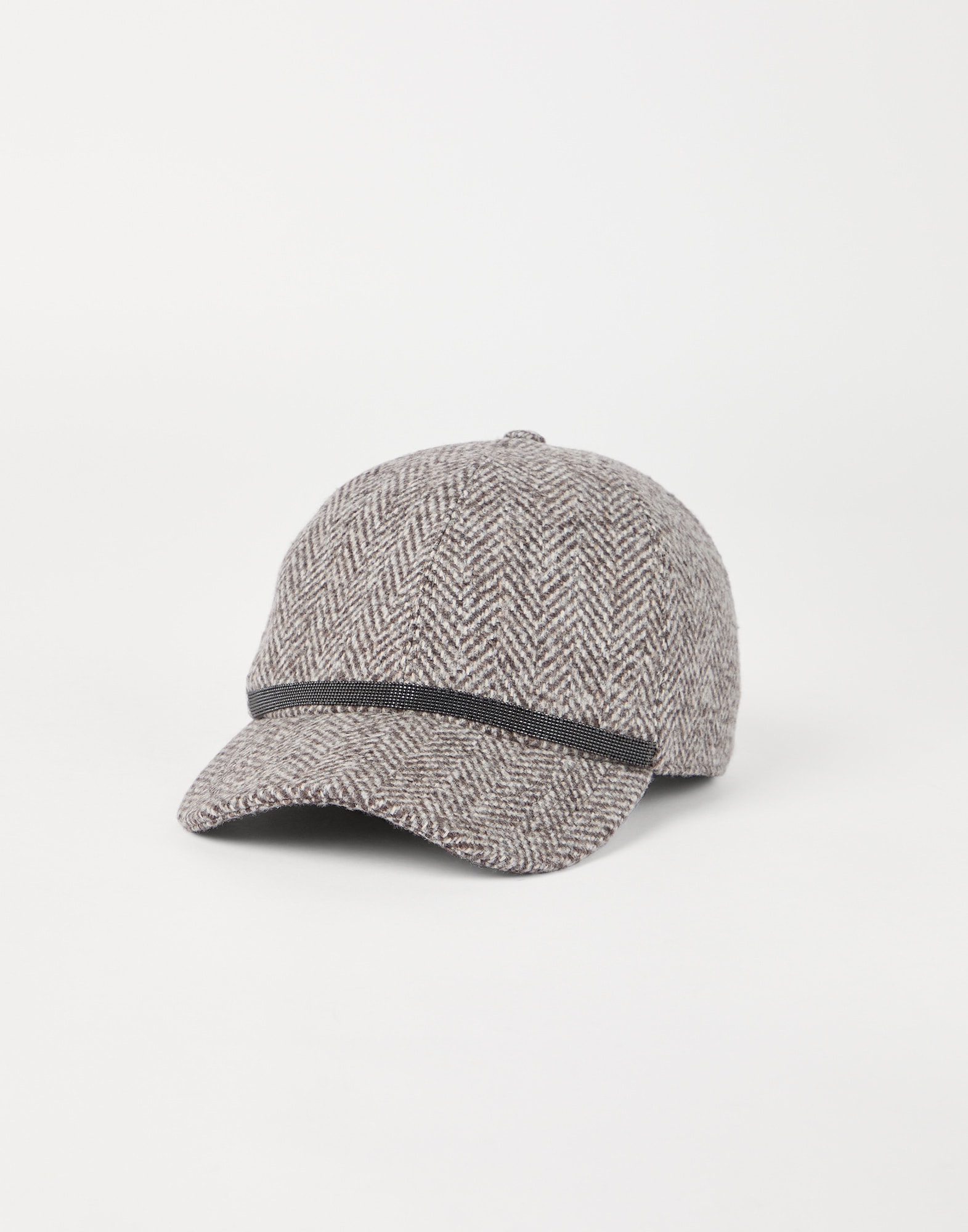 Tweed baseball cap with monili Brown Woman - Brunello Cucinelli